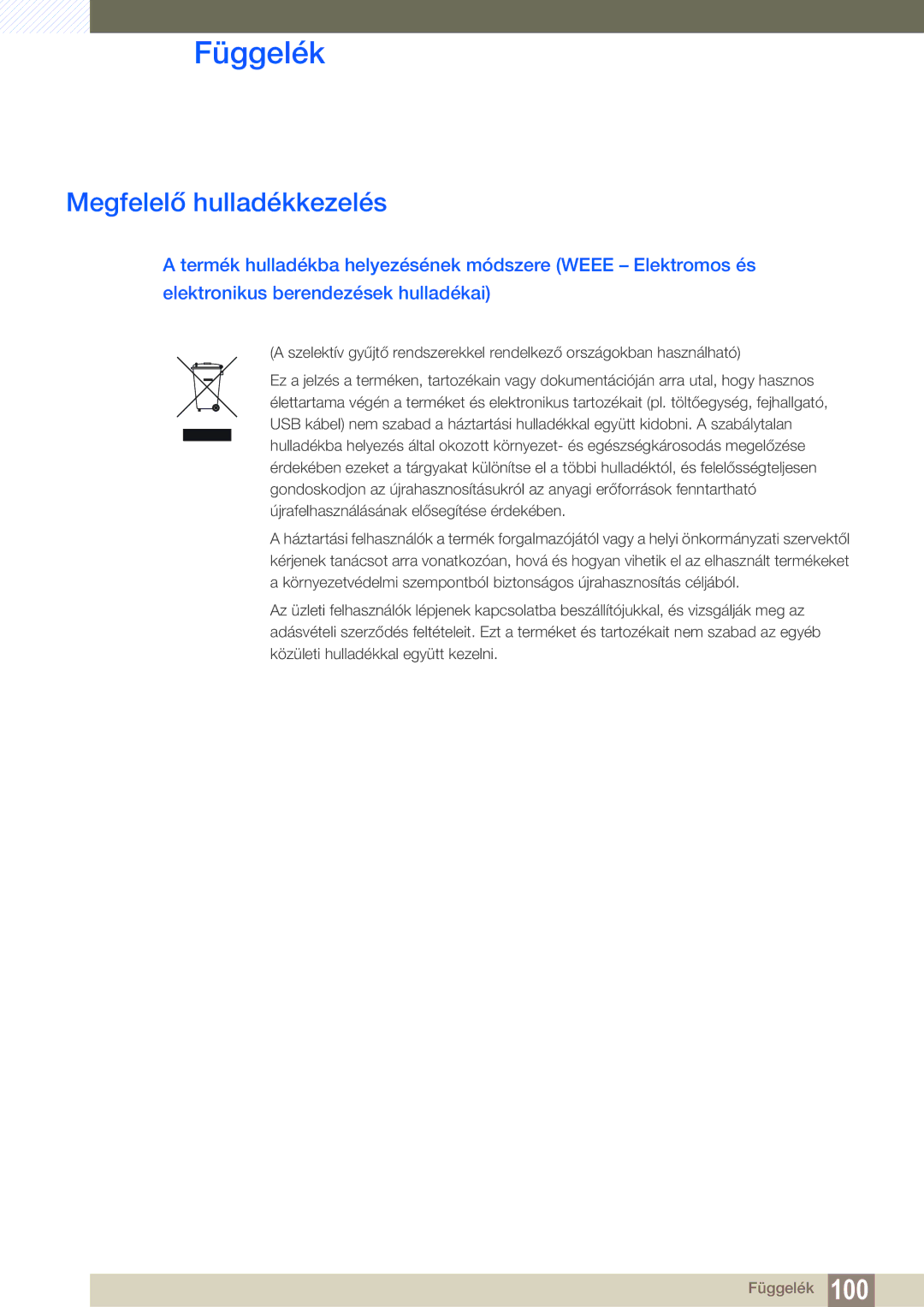 Samsung LU24E590DS/EN, LU28E590DS/EN manual Megfelelő hulladékkezelés 