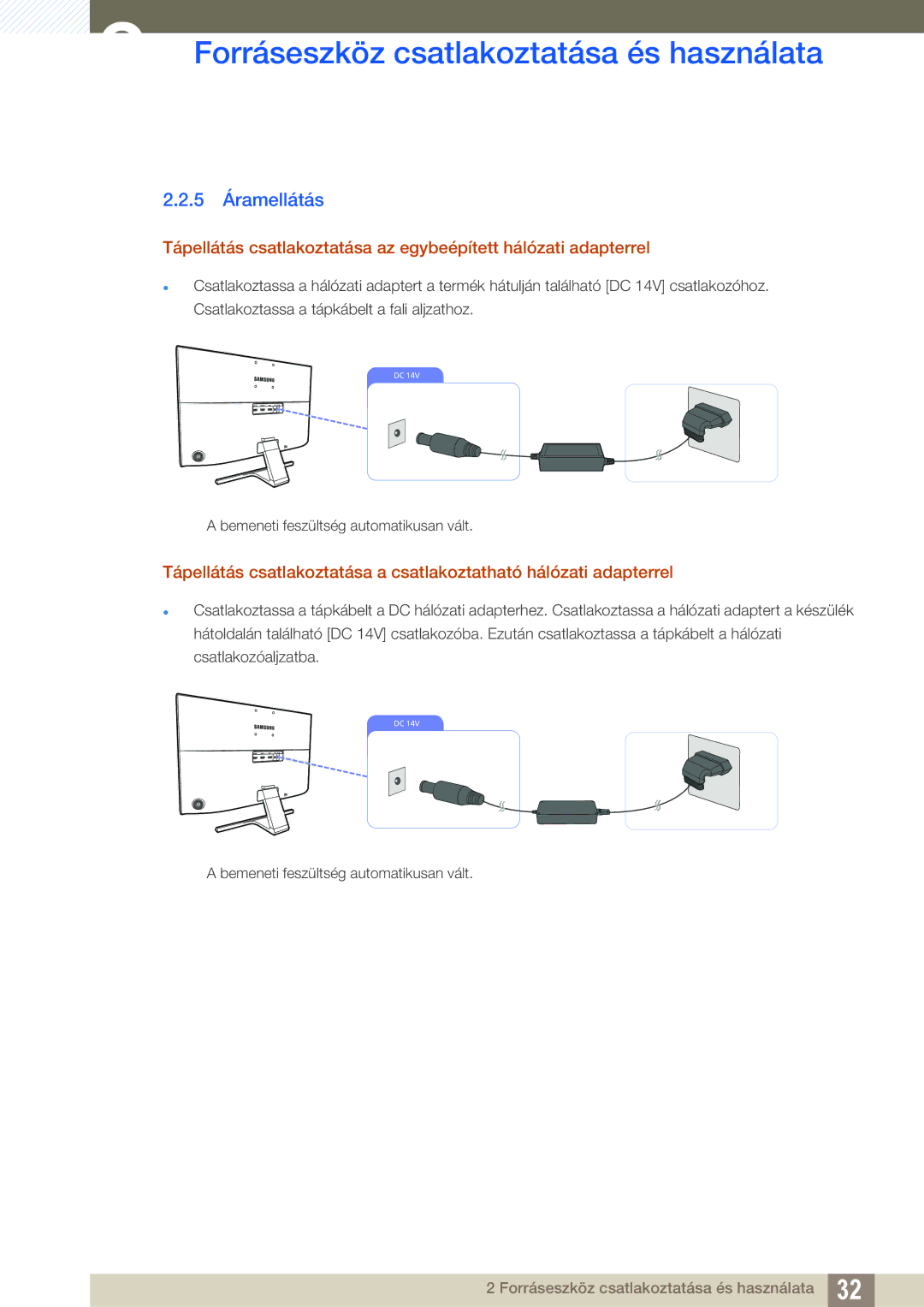 Samsung LU24E590DS/EN, LU28E590DS/EN manual 5 Áramellátás 