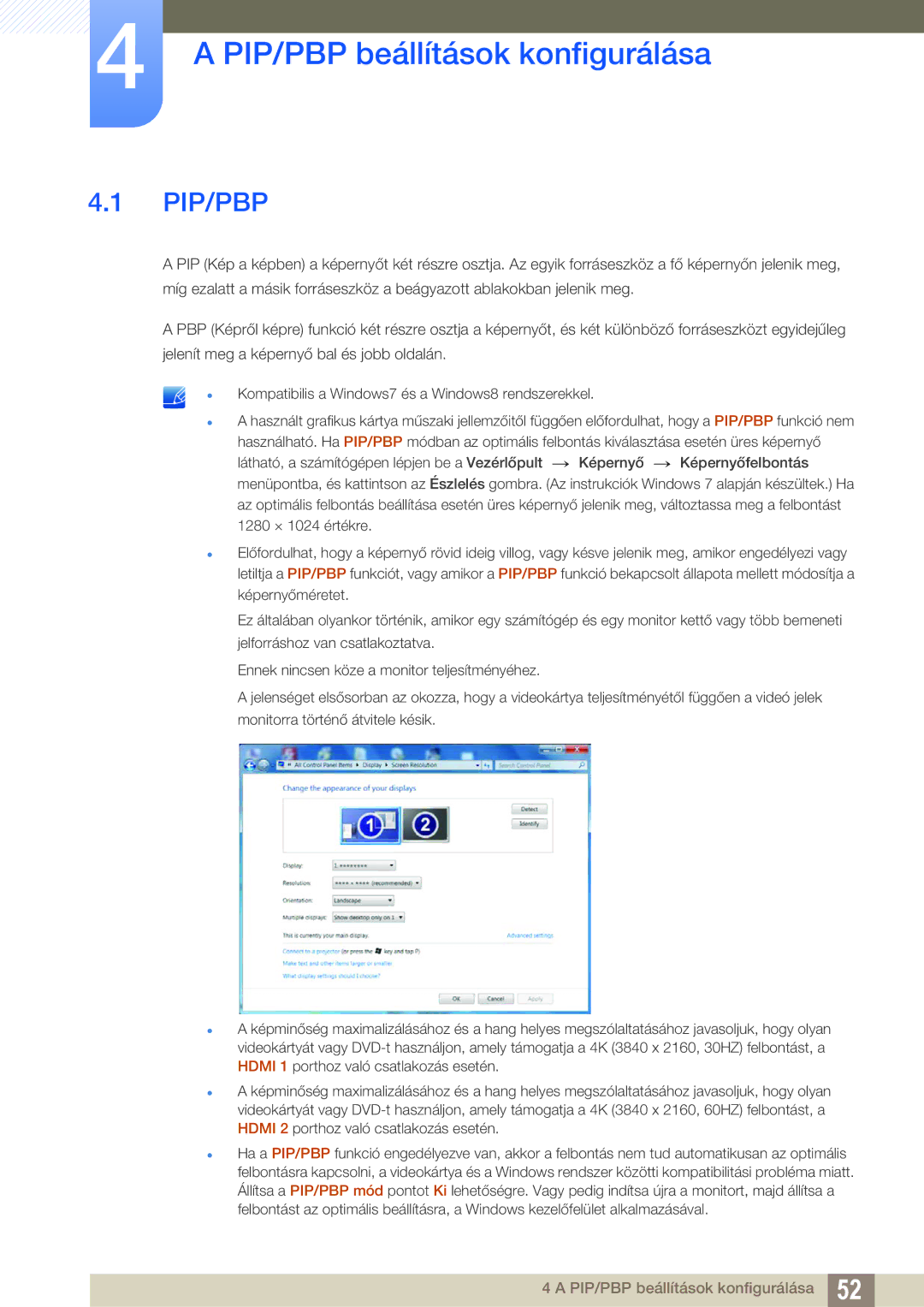 Samsung LU24E590DS/EN, LU28E590DS/EN manual PIP/PBP beállítások konfigurálása, Pip/Pbp 