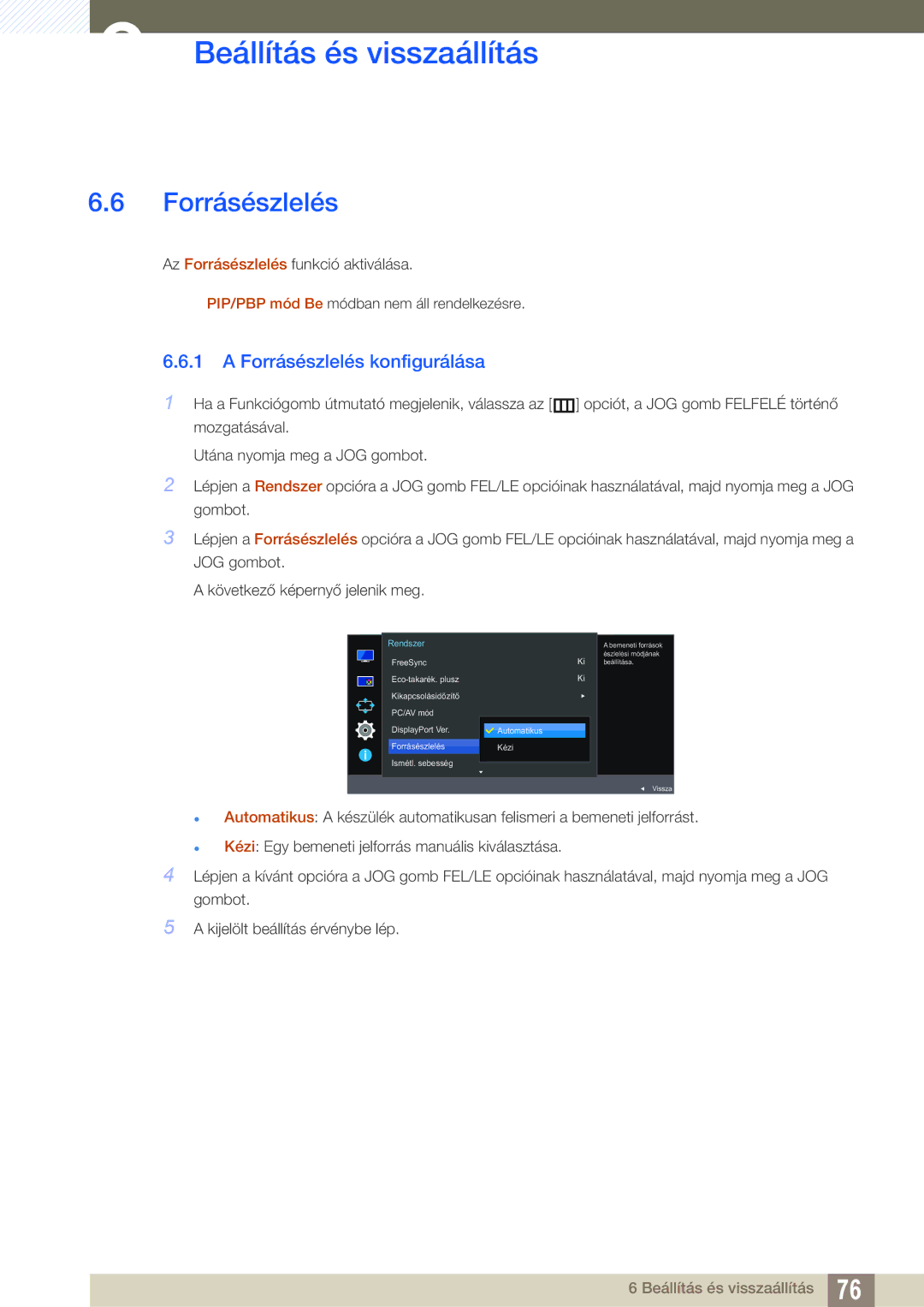 Samsung LU24E590DS/EN, LU28E590DS/EN manual Forrásészlelés konfigurálása 