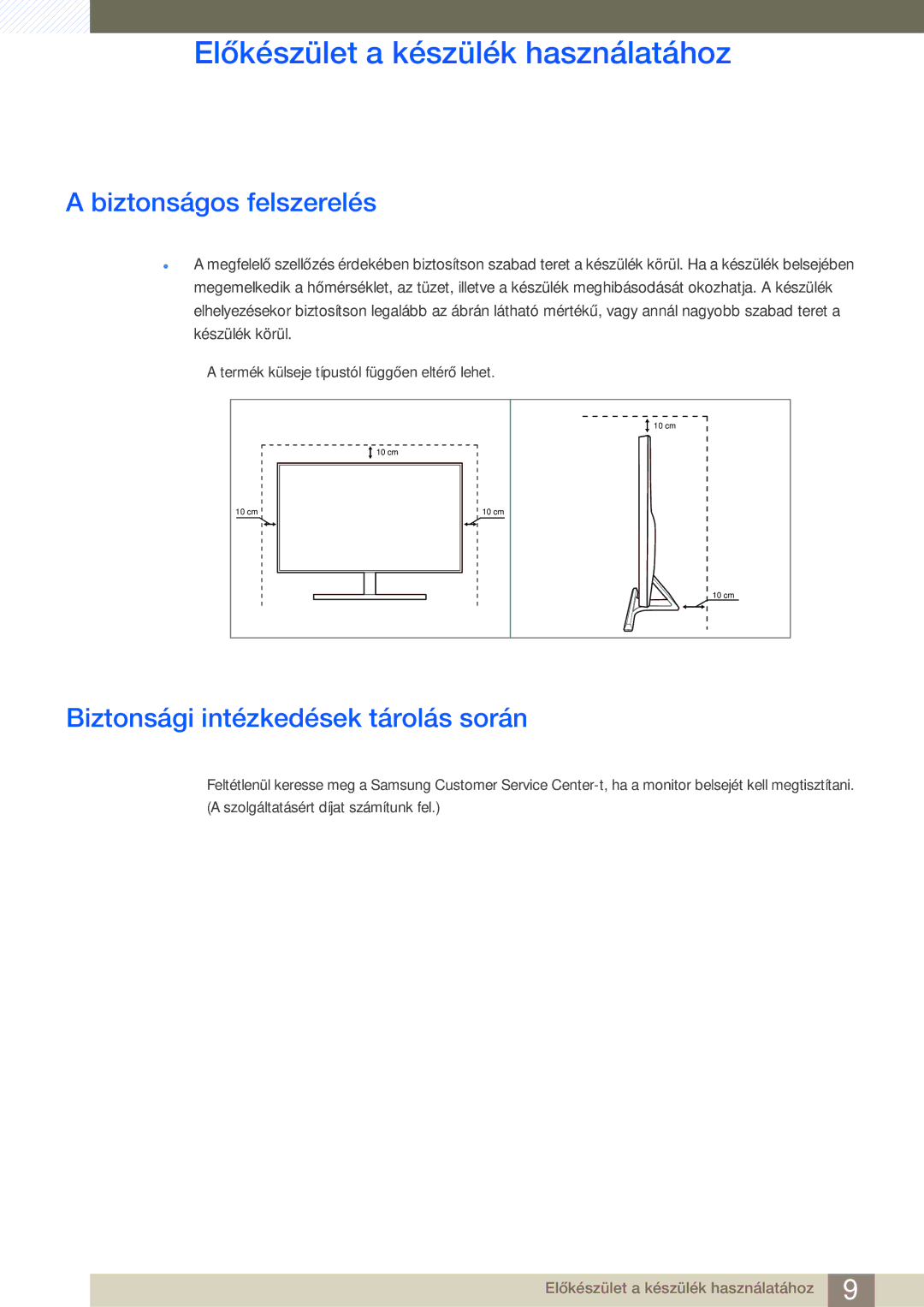 Samsung LU28E590DS/EN, LU24E590DS/EN manual Biztonságos felszerelés, Biztonsági intézkedések tárolás során 