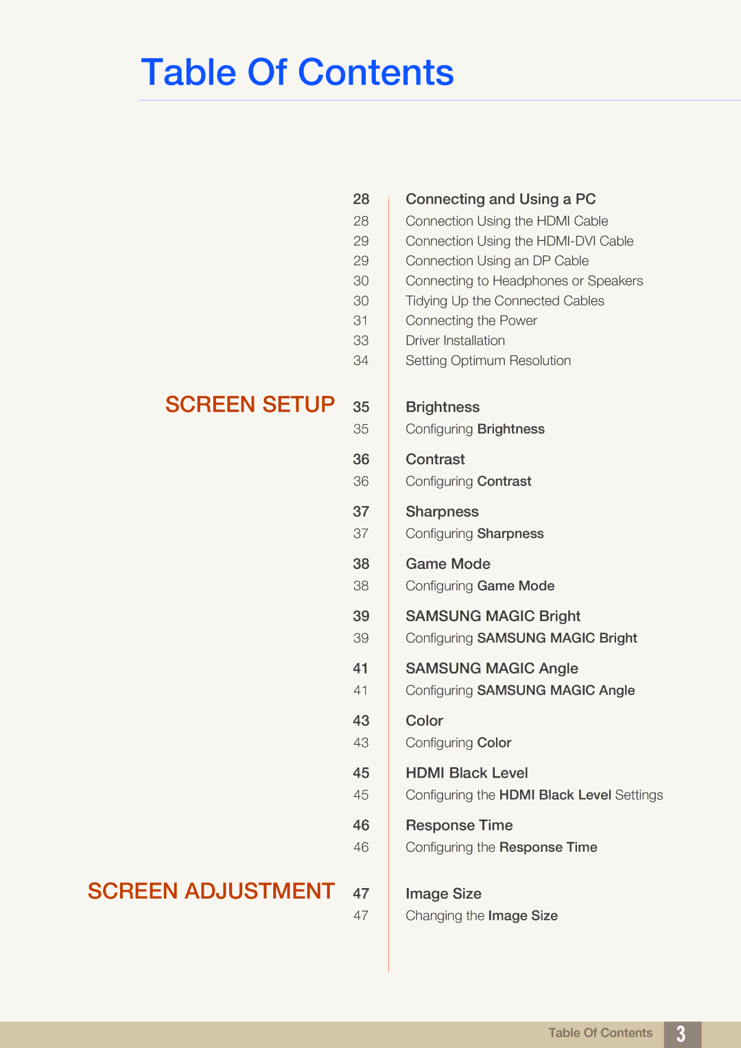 Samsung LU28D590DS/XV, LU28D590DS/EN, LU28D590DS/UE, LU28D590DSG/XV, LU28D590DS/KZ manual Screen Setup Screen Adjustment 