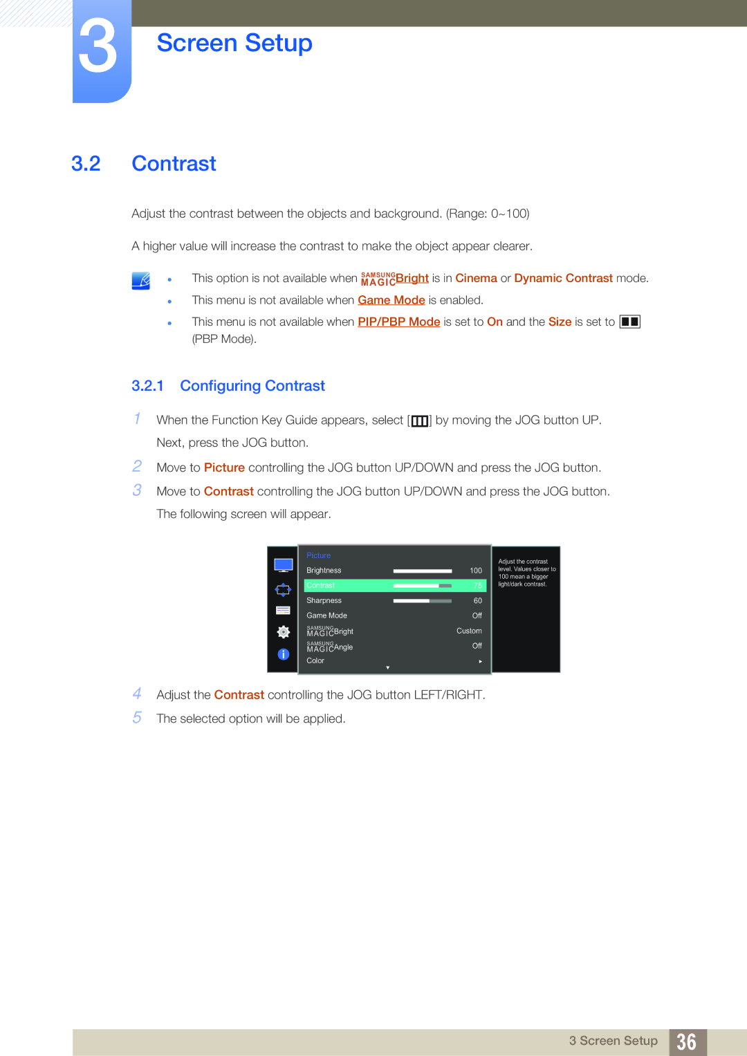 Samsung LU28D590DS/UE, LU28D590DS/EN, LU28D590DSG/XV, LU28D590DS/XV, LU28D590DS/KZ, LU28D590DS/CI Configuring Contrast 