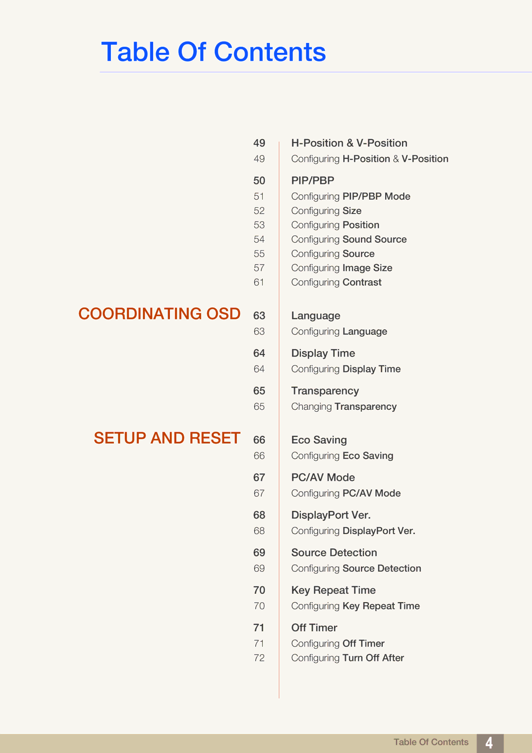 Samsung LU28D590DS/KZ, LU28D590DS/EN, LU28D590DS/UE, LU28D590DSG/XV, LU28D590DS/XV manual Coordinating OSD Setup and Reset 