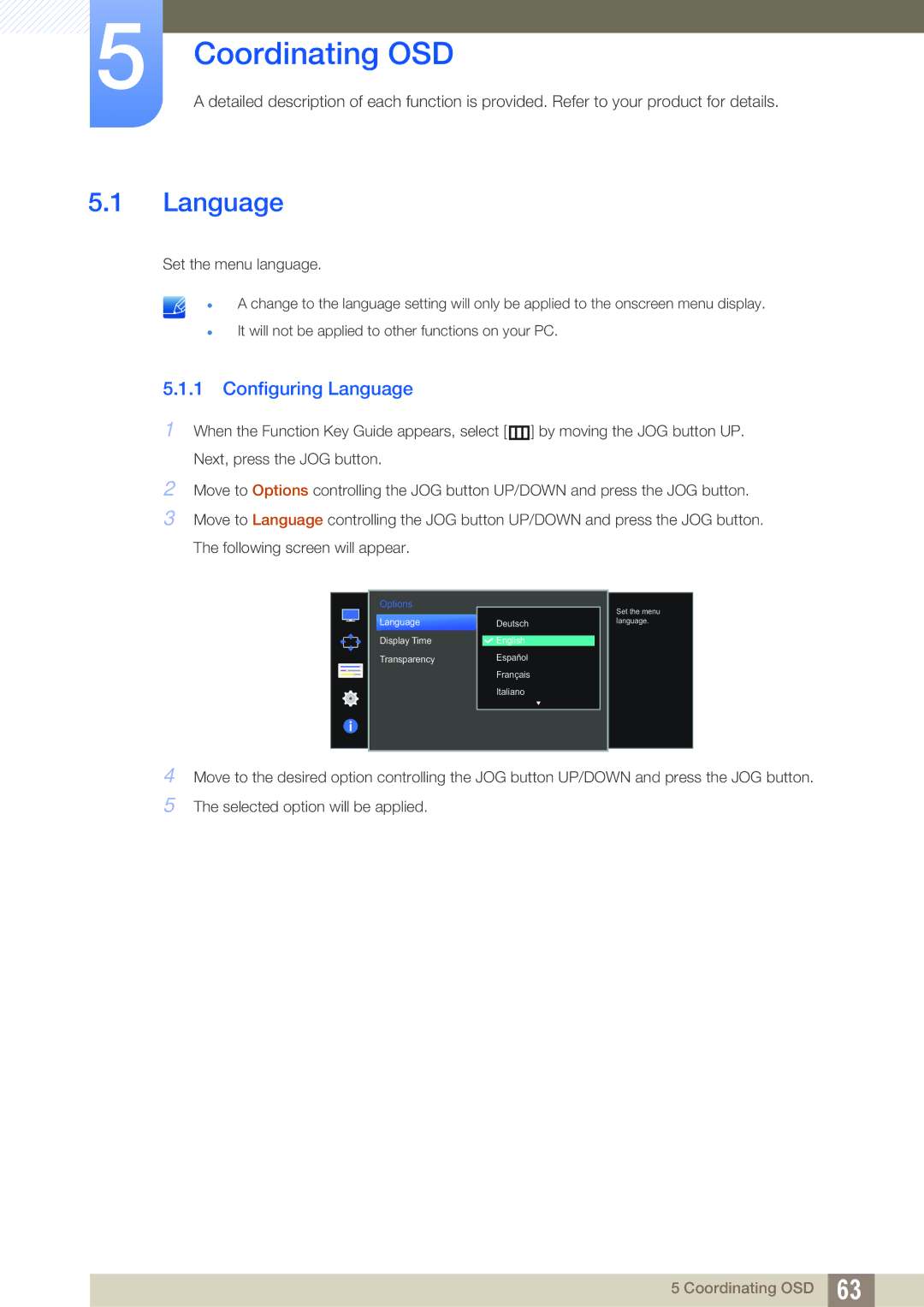 Samsung LU28D590DS/EN, LU28D590DS/UE, LU28D590DSG/XV, LU28D590DS/XV, LU28D590DS/KZ Coordinating OSD, Configuring Language 