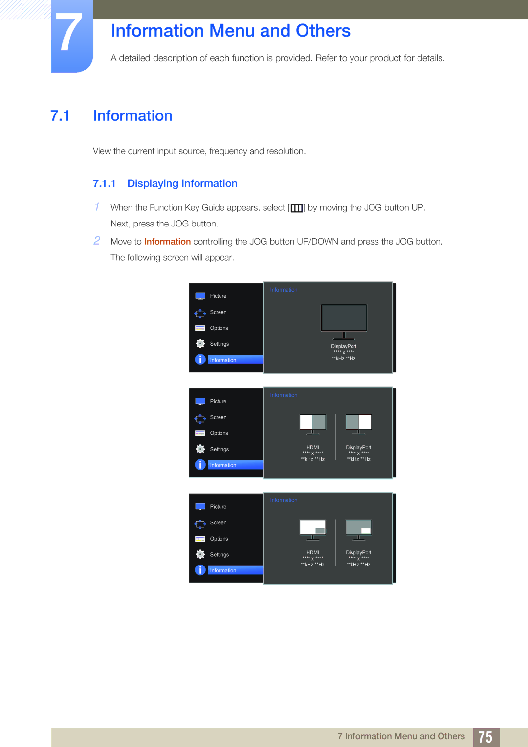 Samsung LU28D590DS/CI, LU28D590DS/EN, LU28D590DS/UE, LU28D590DSG/XV manual Information Menu and Others, Displaying Information 