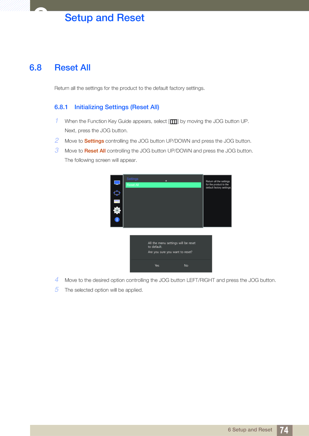 Samsung LU28D590DS/KZ, LU28D590DS/EN, LU28D590DS/UE, LU28D590DSG/XV, LU28D590DS/XV manual Initializing Settings Reset All 