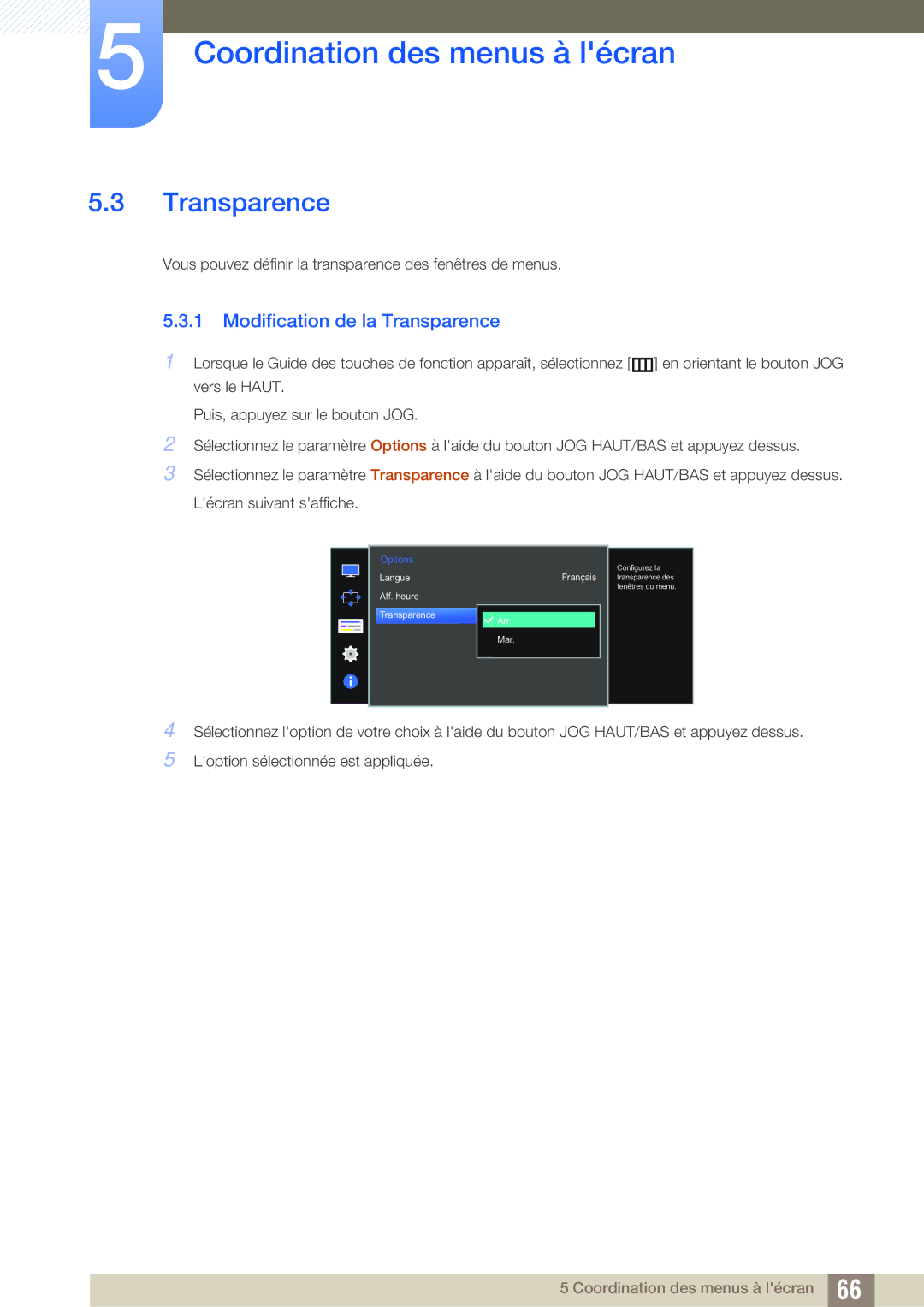 Samsung LU28D590DS/EN manual Modification de la Transparence 