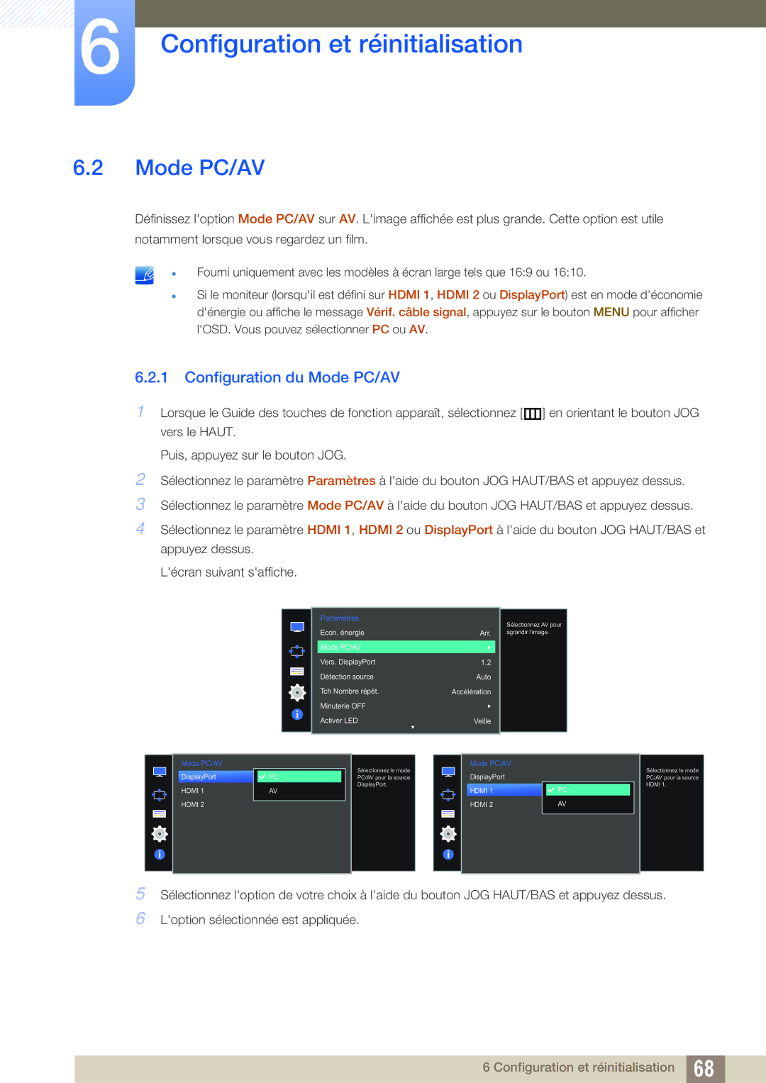 Samsung LU28D590DS/EN manual Configuration du Mode PC/AV 