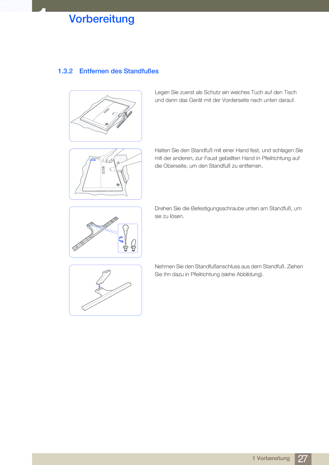 Samsung LU28D590DS/EN manual Entfernen des Standfußes 