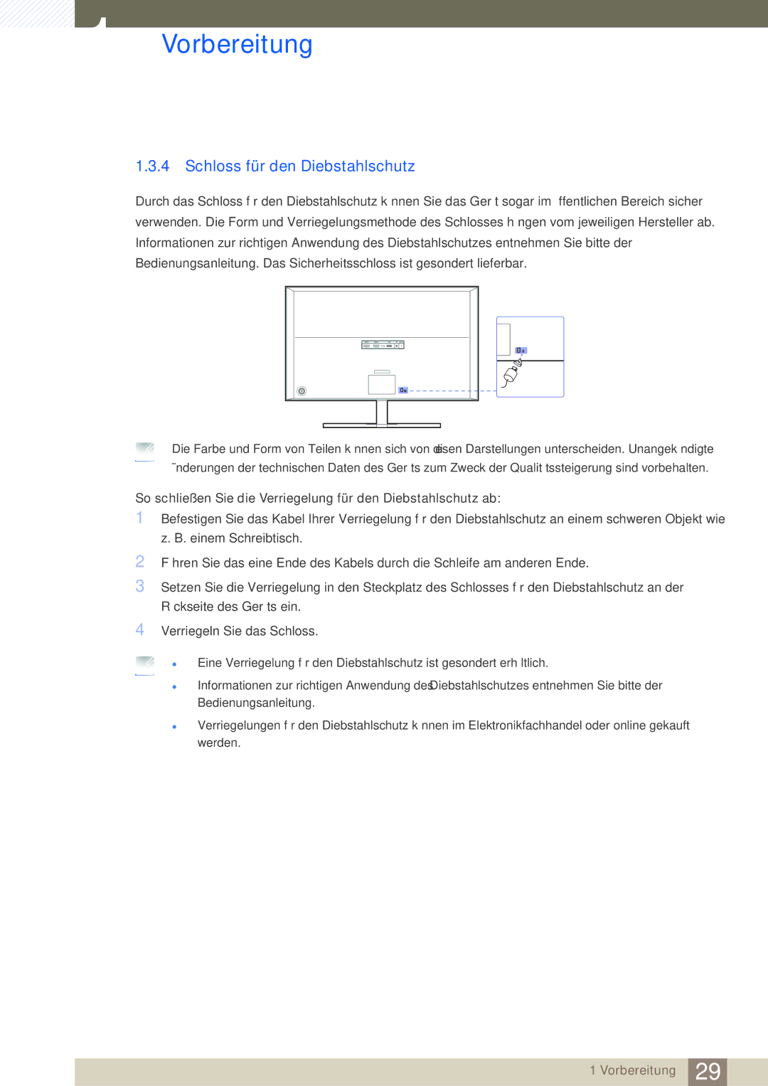 Samsung LU28D590DS/EN manual Schloss für den Diebstahlschutz 