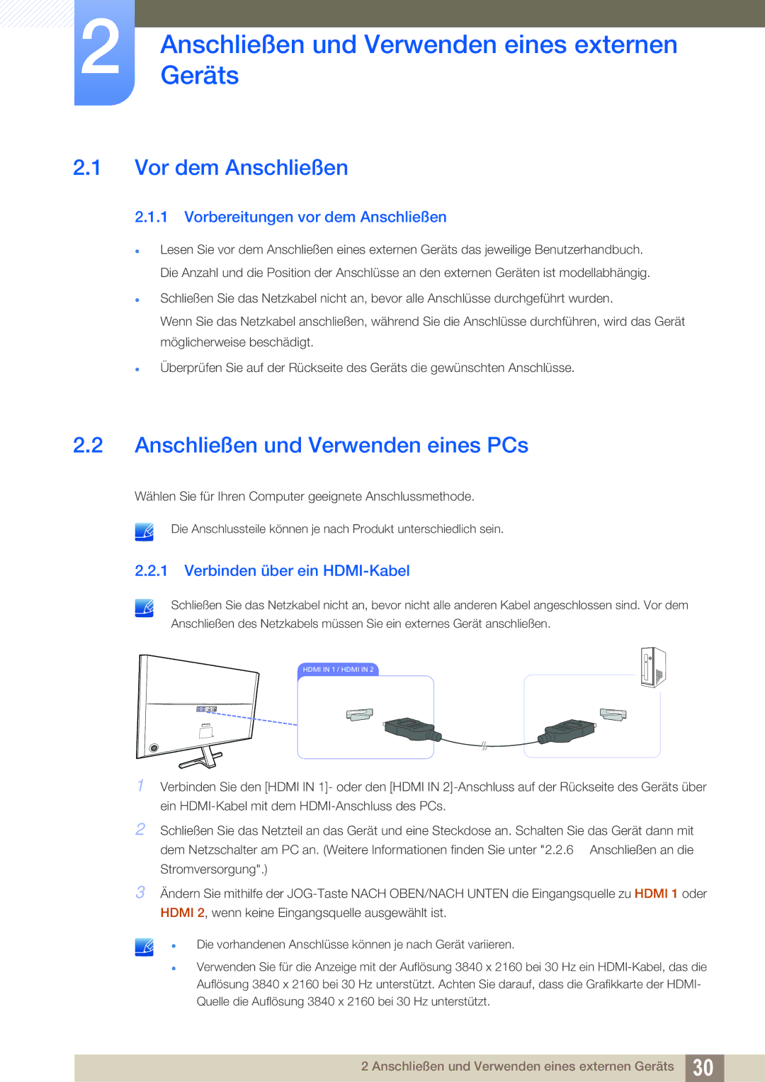 Samsung LU28D590DS/EN AnschließenGeräts und Verwenden eines externen, Vor dem Anschließen, Verbinden über ein HDMI-Kabel 