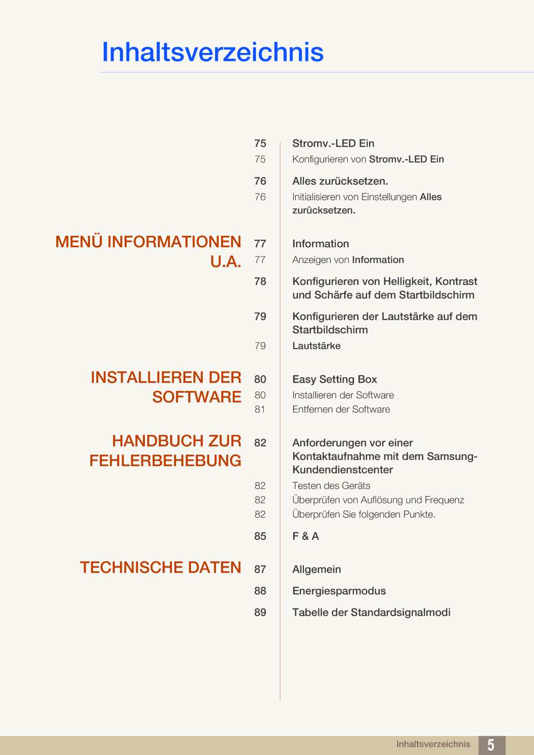 Samsung LU28D590DS/EN manual Stromv.-LED Ein 