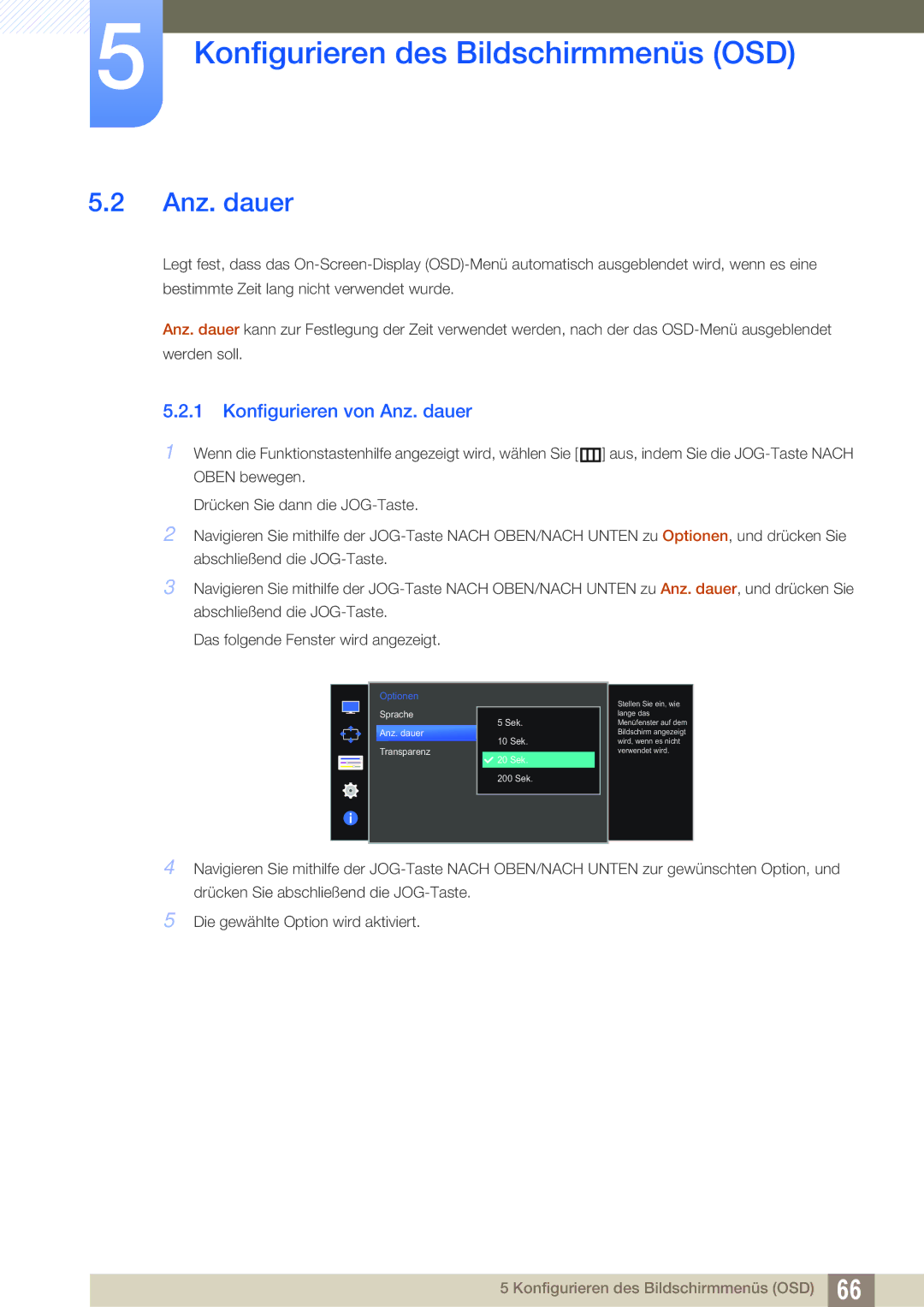 Samsung LU28D590DS/EN manual Konfigurieren von Anz. dauer 