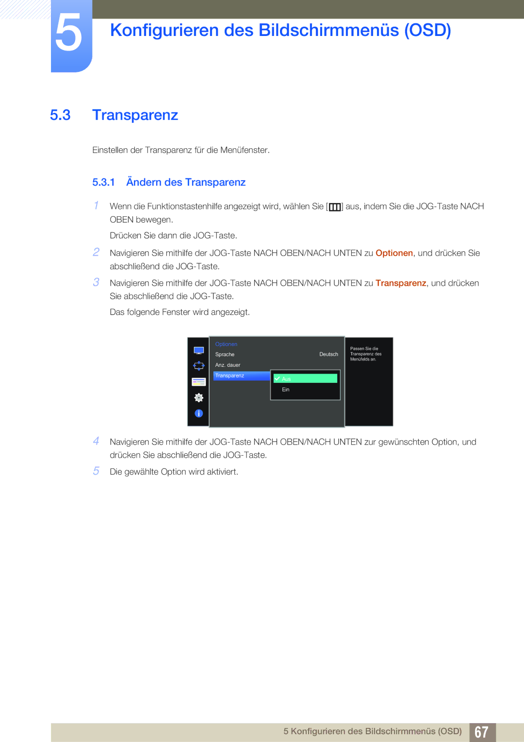 Samsung LU28D590DS/EN manual 1 Ändern des Transparenz 