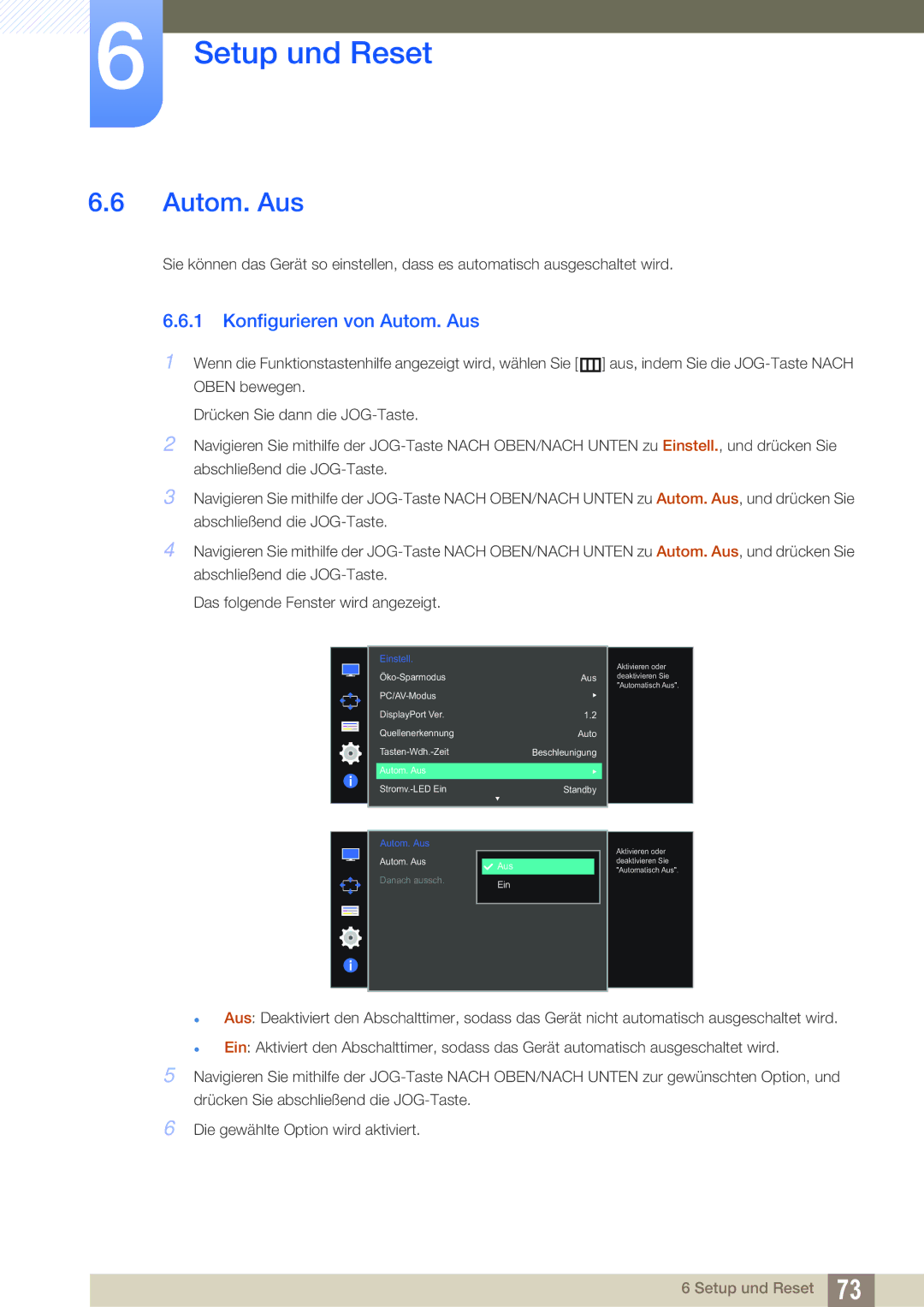 Samsung LU28D590DS/EN manual Konfigurieren von Autom. Aus 