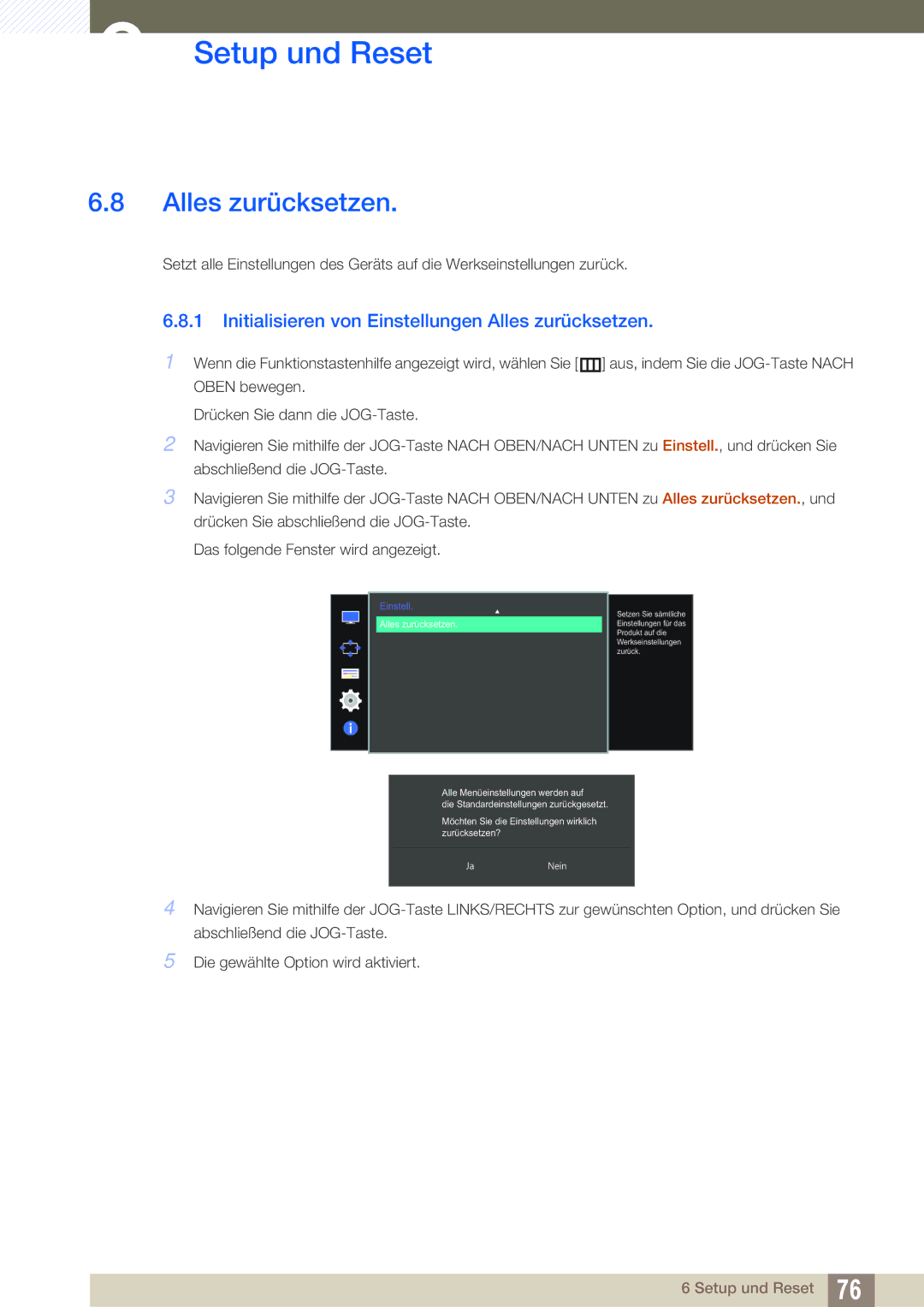 Samsung LU28D590DS/EN manual Initialisieren von Einstellungen Alles zurücksetzen 