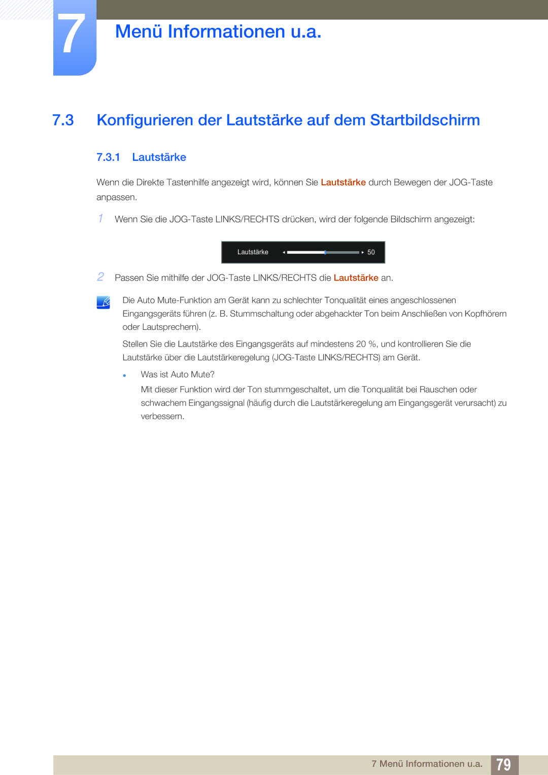 Samsung LU28D590DS/EN manual Konfigurieren der Lautstärke auf dem Startbildschirm 