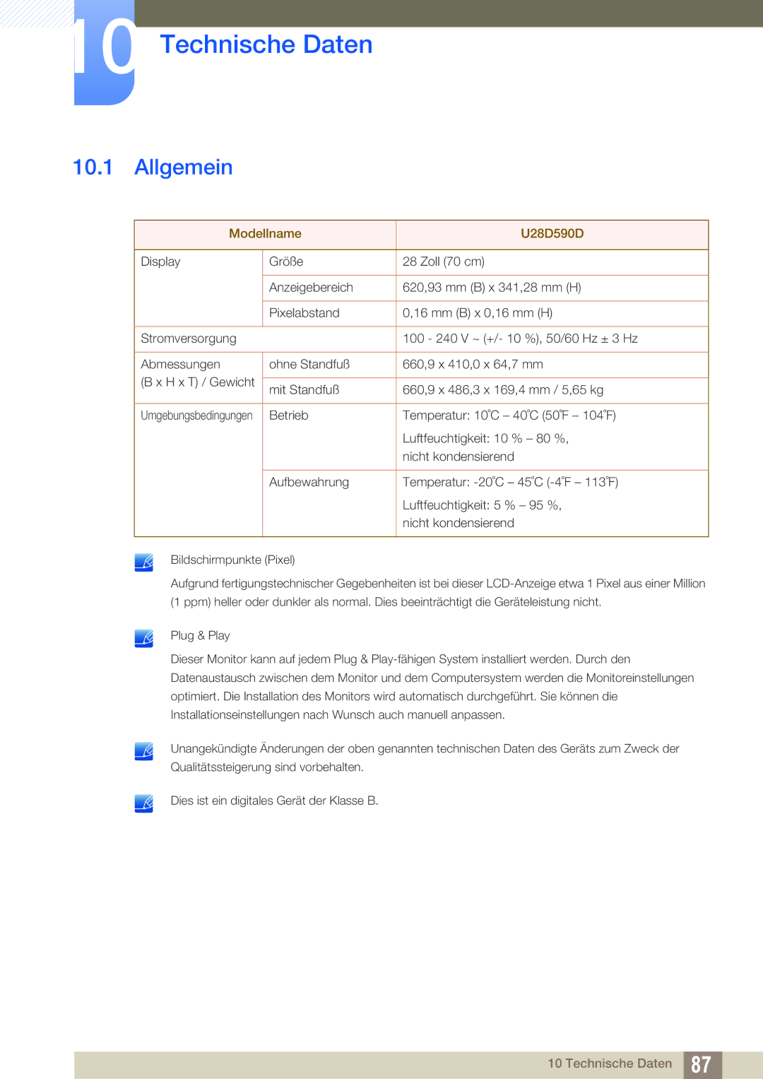 Samsung LU28D590DS/EN manual Technische Daten, Allgemein 