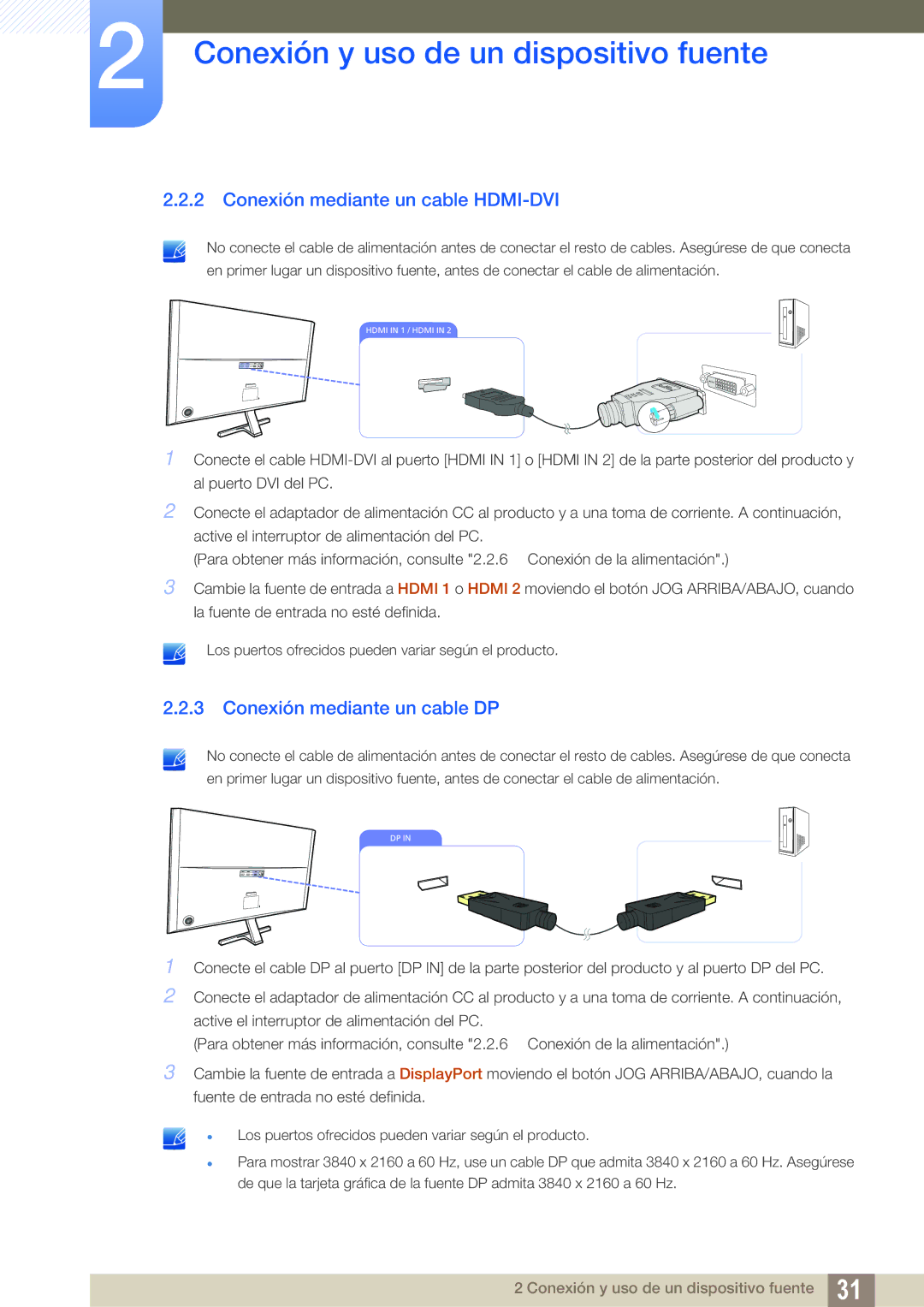 Samsung LU28D590DS/EN manual Conexión mediante un cable HDMI-DVI, Conexión mediante un cable DP 