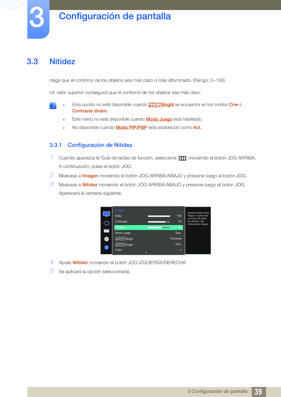 Samsung LU28D590DS/EN manual Configuración de Nitidez 