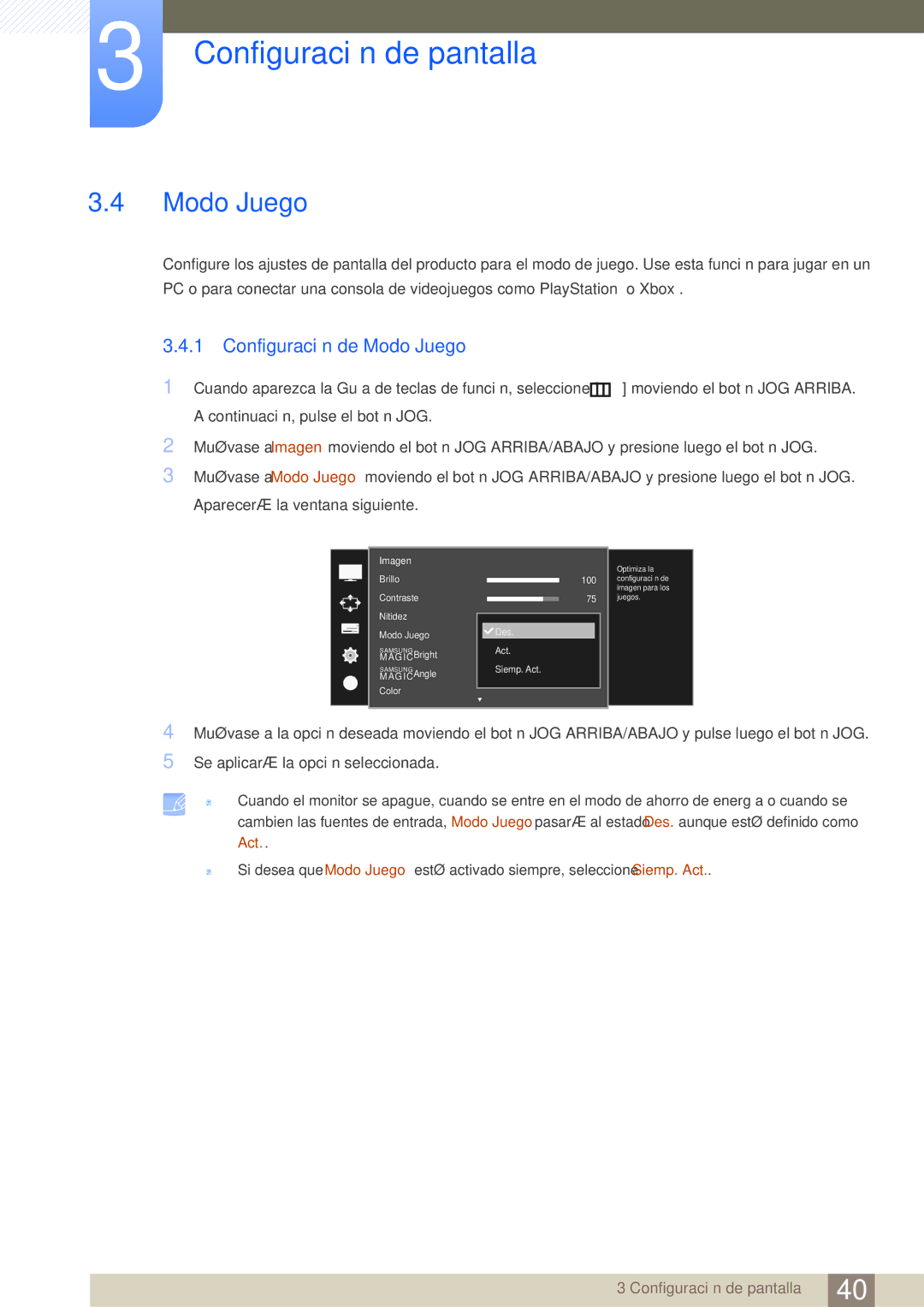 Samsung LU28D590DS/EN manual Configuración de Modo Juego 