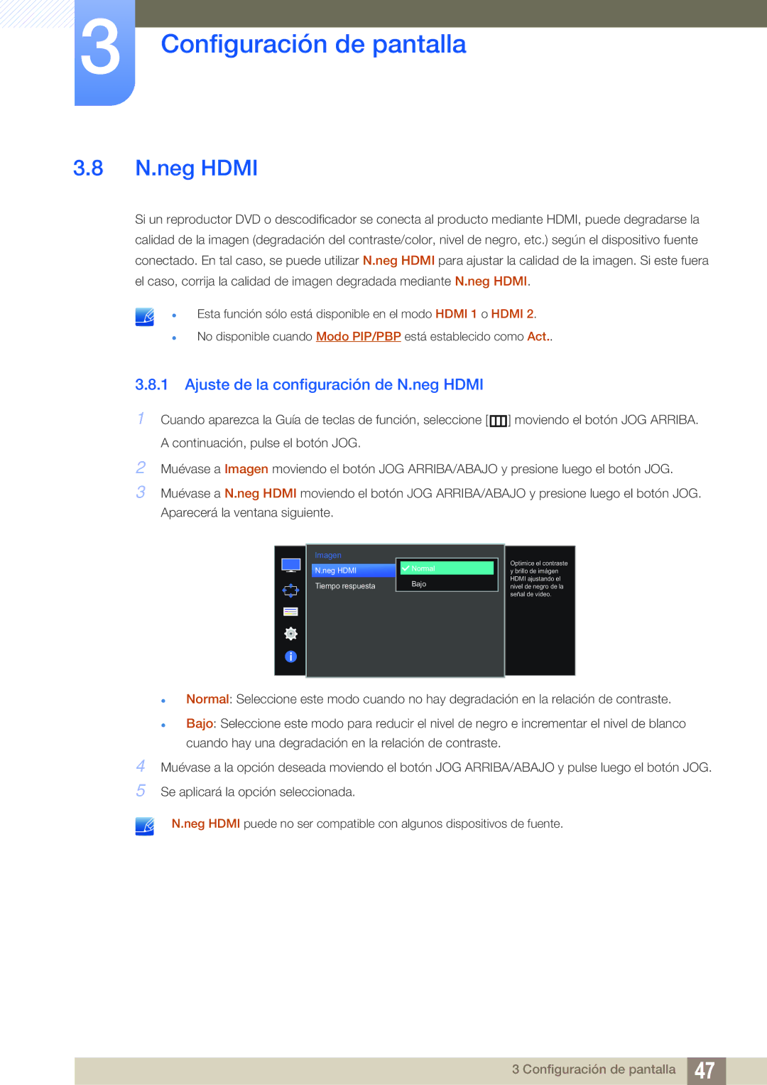 Samsung LU28D590DS/EN manual Ajuste de la configuración de N.neg Hdmi 