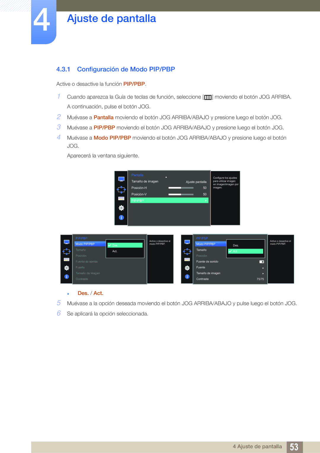 Samsung LU28D590DS/EN manual Configuración de Modo PIP/PBP, Pip/Pbp 