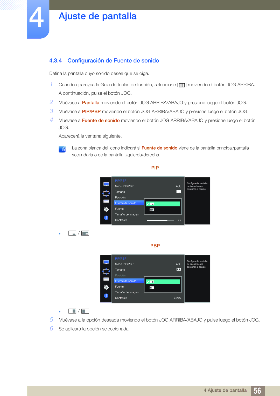 Samsung LU28D590DS/EN manual Configuración de Fuente de sonido, Pip 