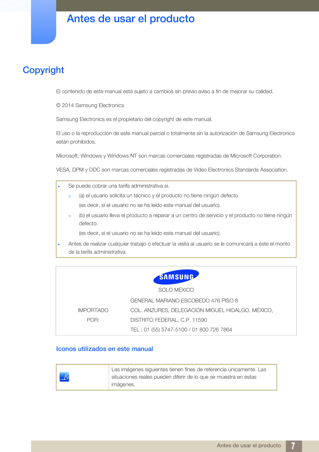 Samsung LU28D590DS/EN Antes de usar el producto, Copyright, Iconos utilizados en este manual 