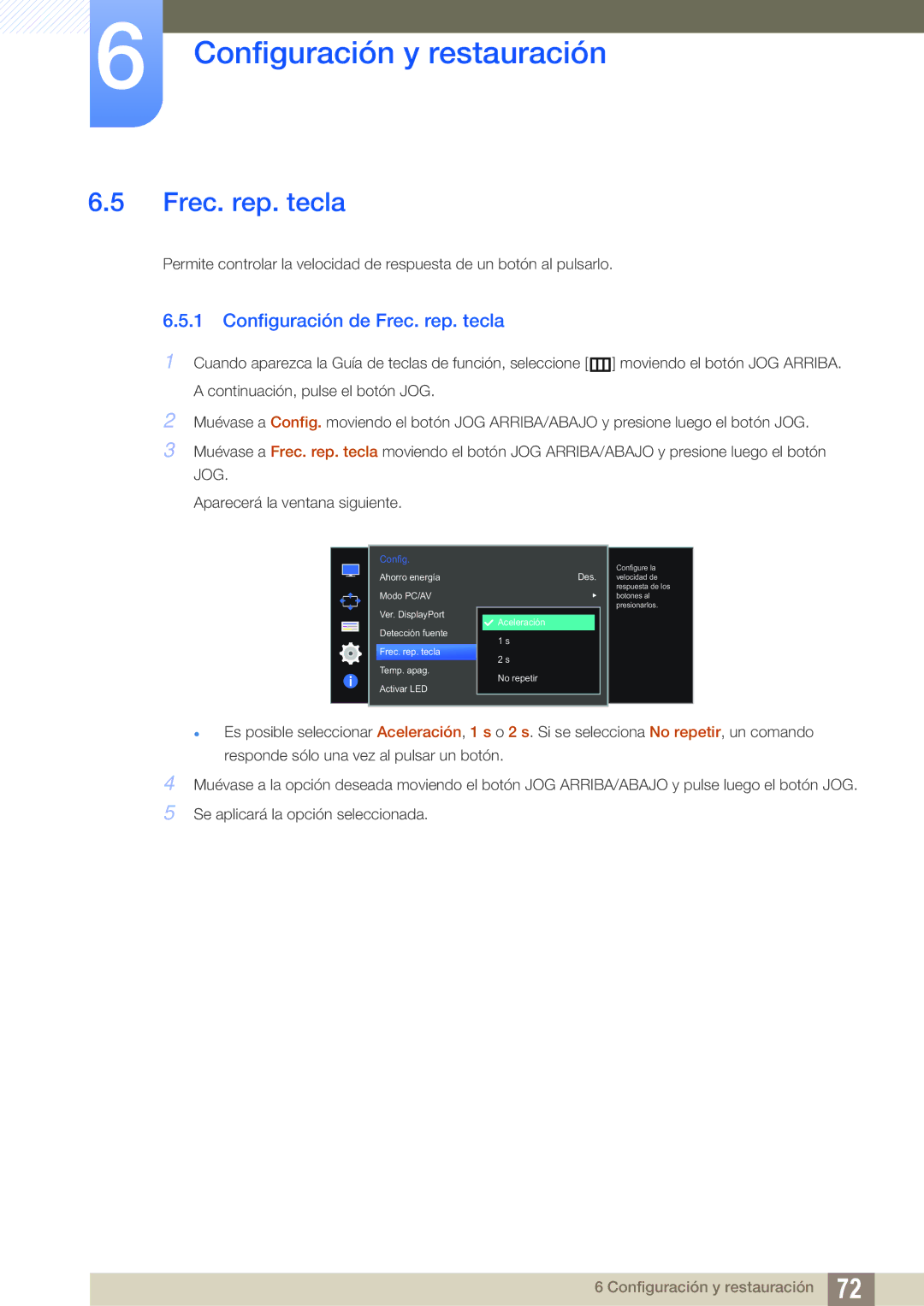 Samsung LU28D590DS/EN manual Configuración de Frec. rep. tecla 