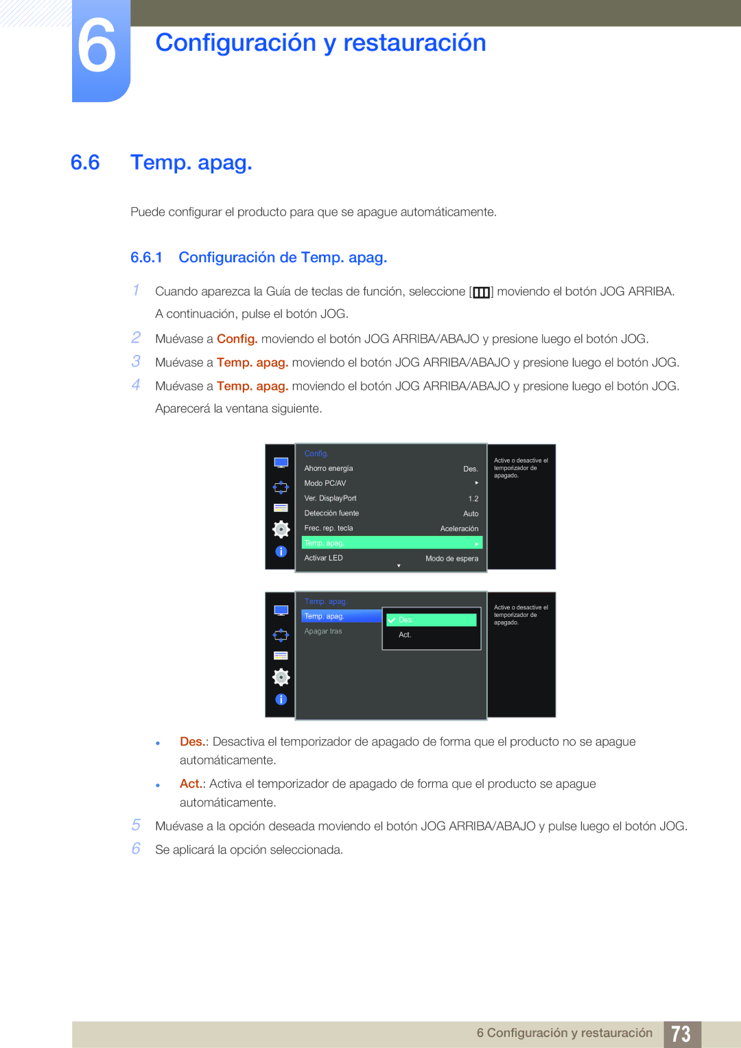 Samsung LU28D590DS/EN manual Configuración de Temp. apag 