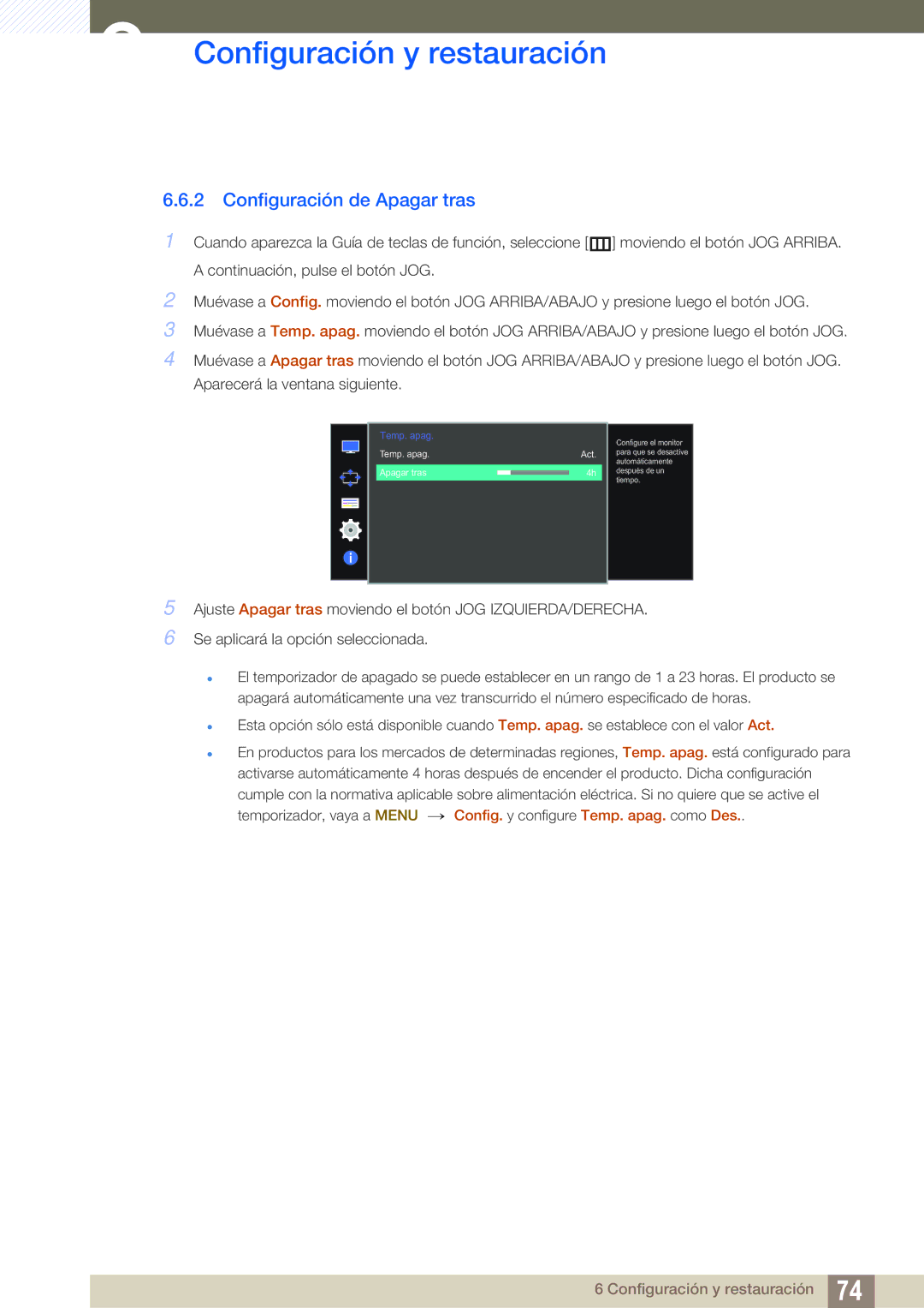 Samsung LU28D590DS/EN manual Configuración de Apagar tras 