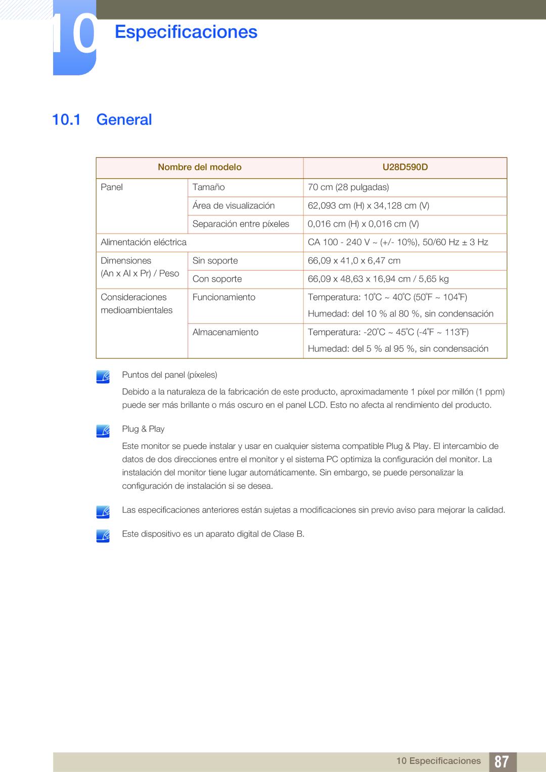 Samsung LU28D590DS/EN manual Especificaciones, General 