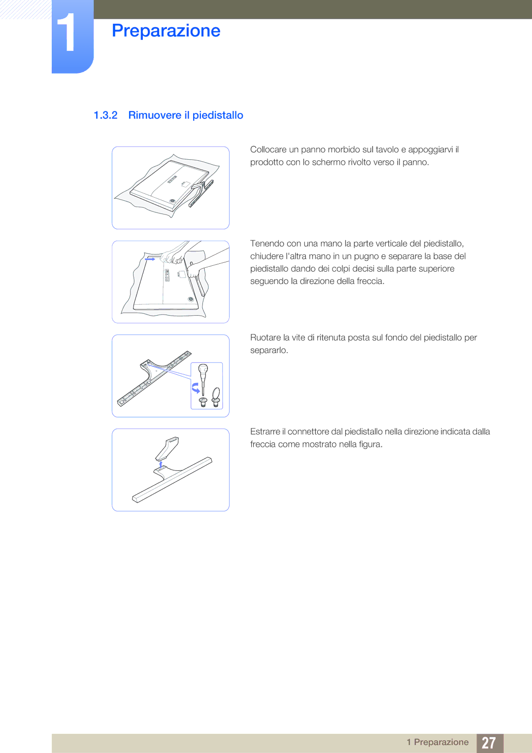 Samsung LU28D590DS/EN manual Rimuovere il piedistallo 