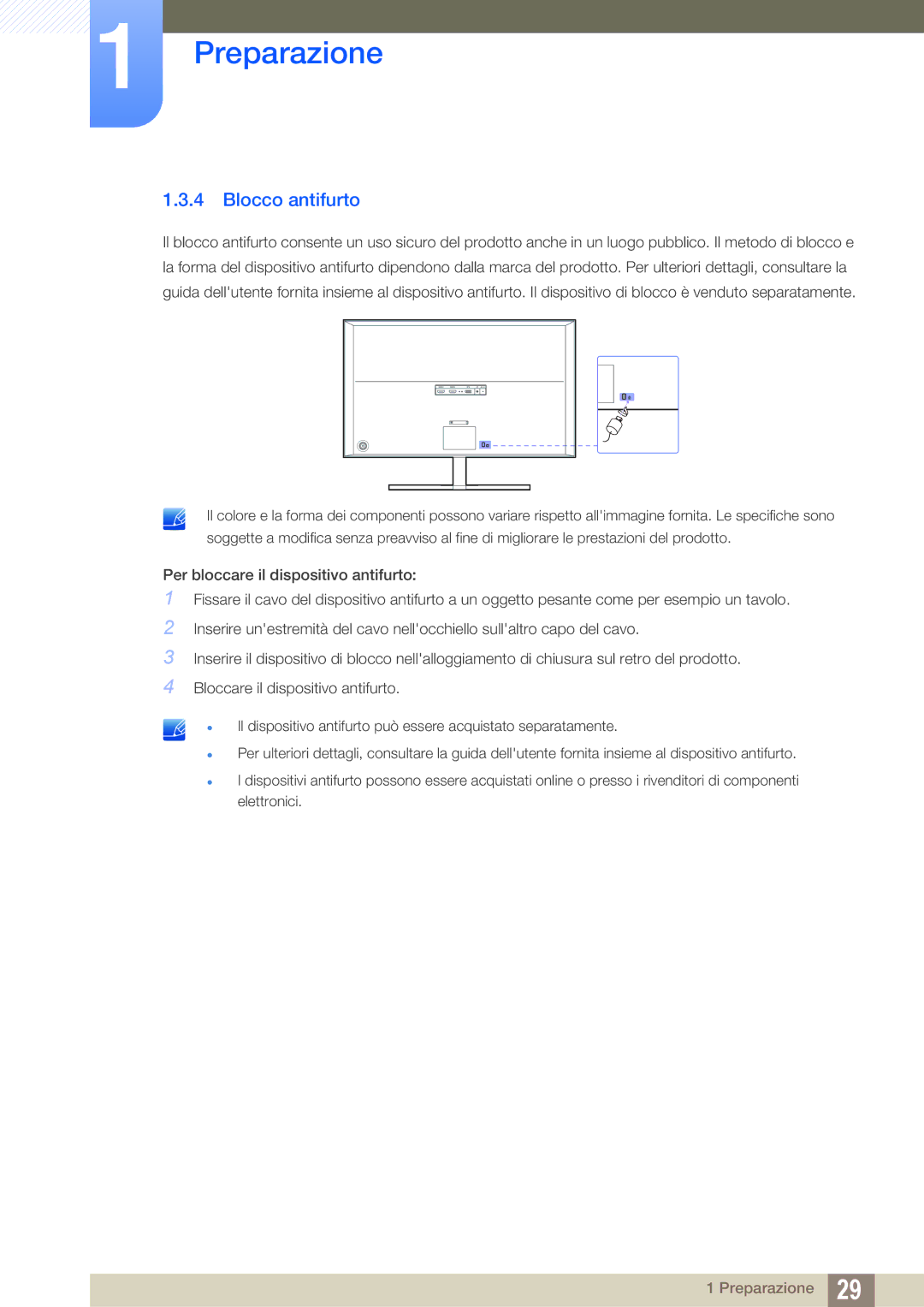 Samsung LU28D590DS/EN manual Blocco antifurto 