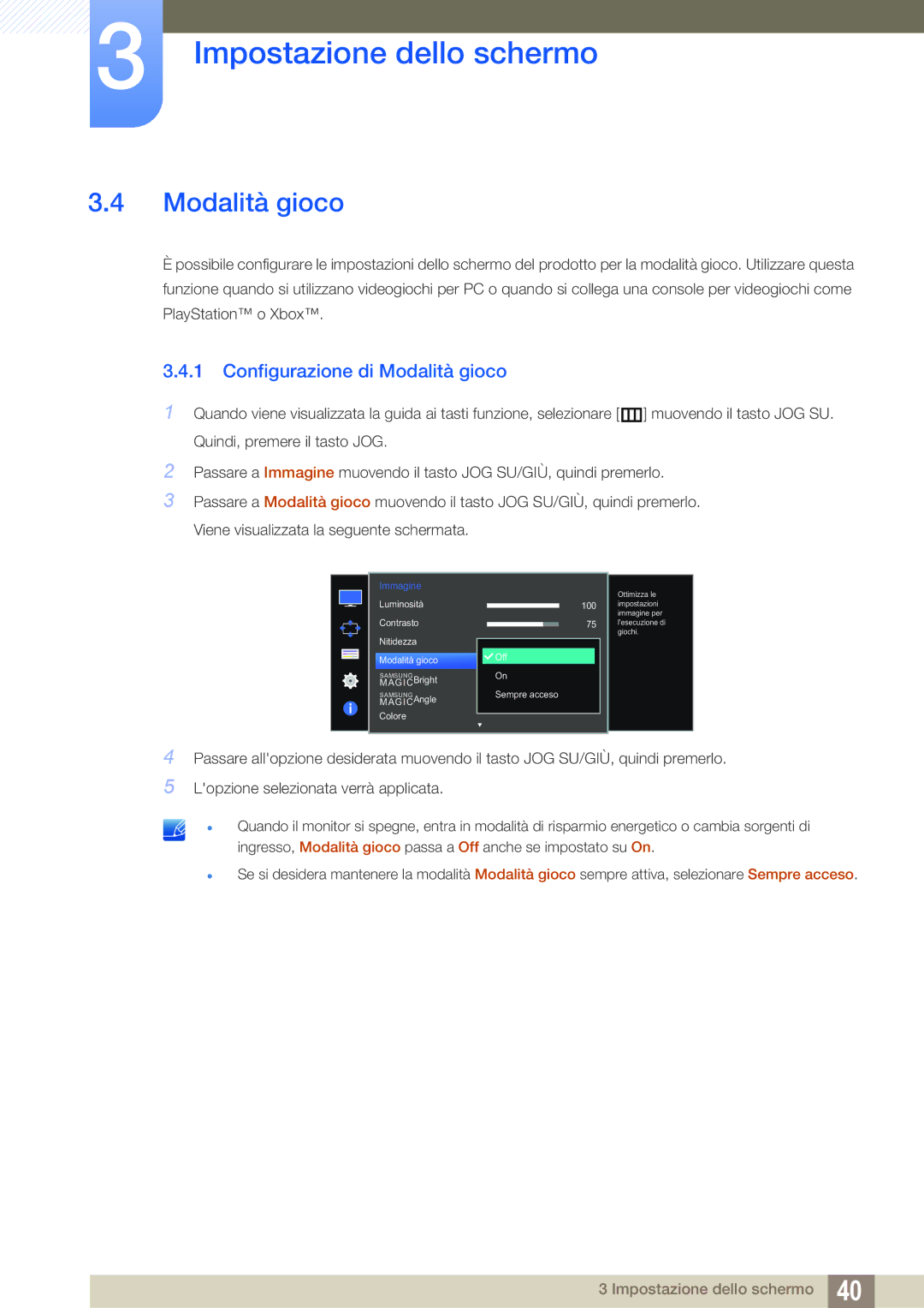 Samsung LU28D590DS/EN manual Configurazione di Modalità gioco 