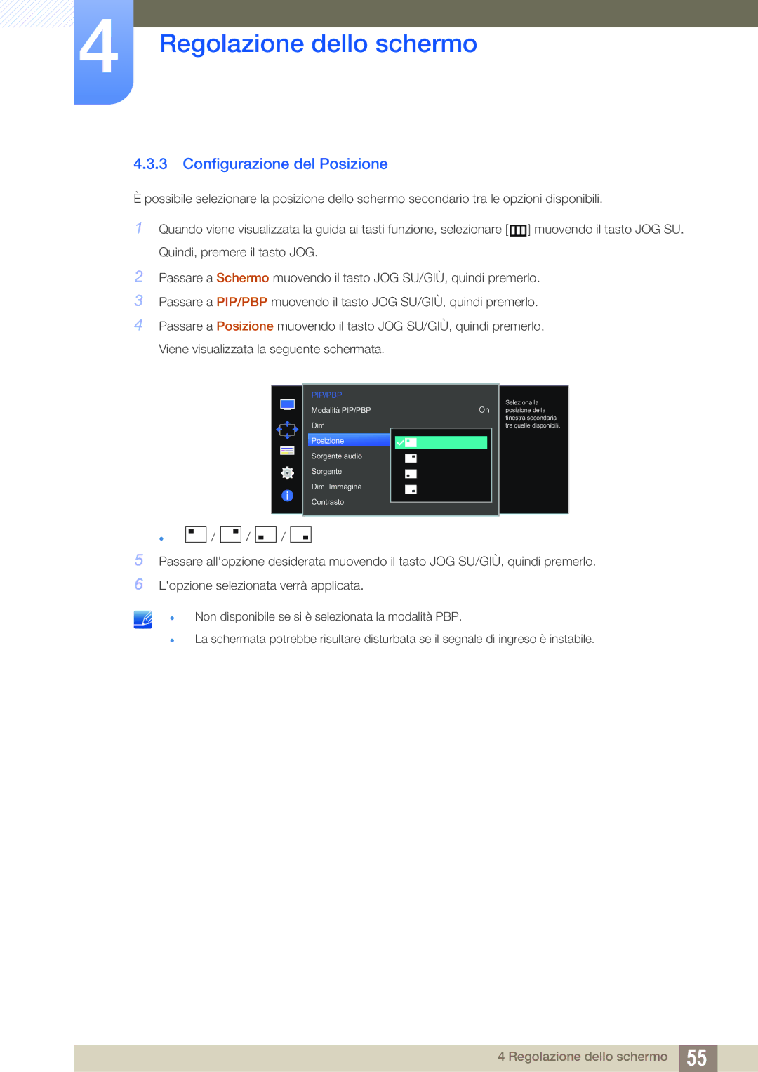 Samsung LU28D590DS/EN manual Configurazione del Posizione 