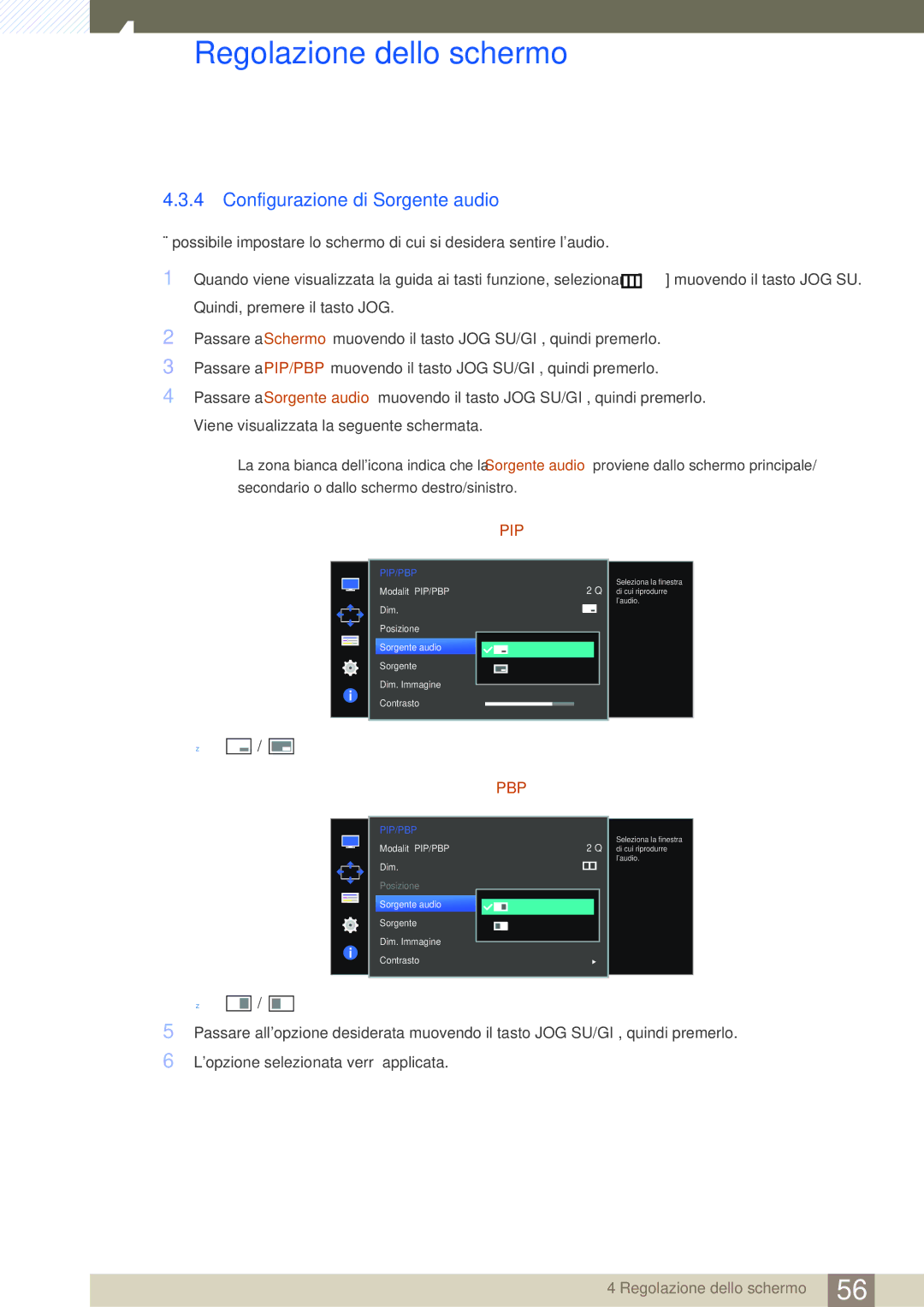 Samsung LU28D590DS/EN manual Configurazione di Sorgente audio, Pip 