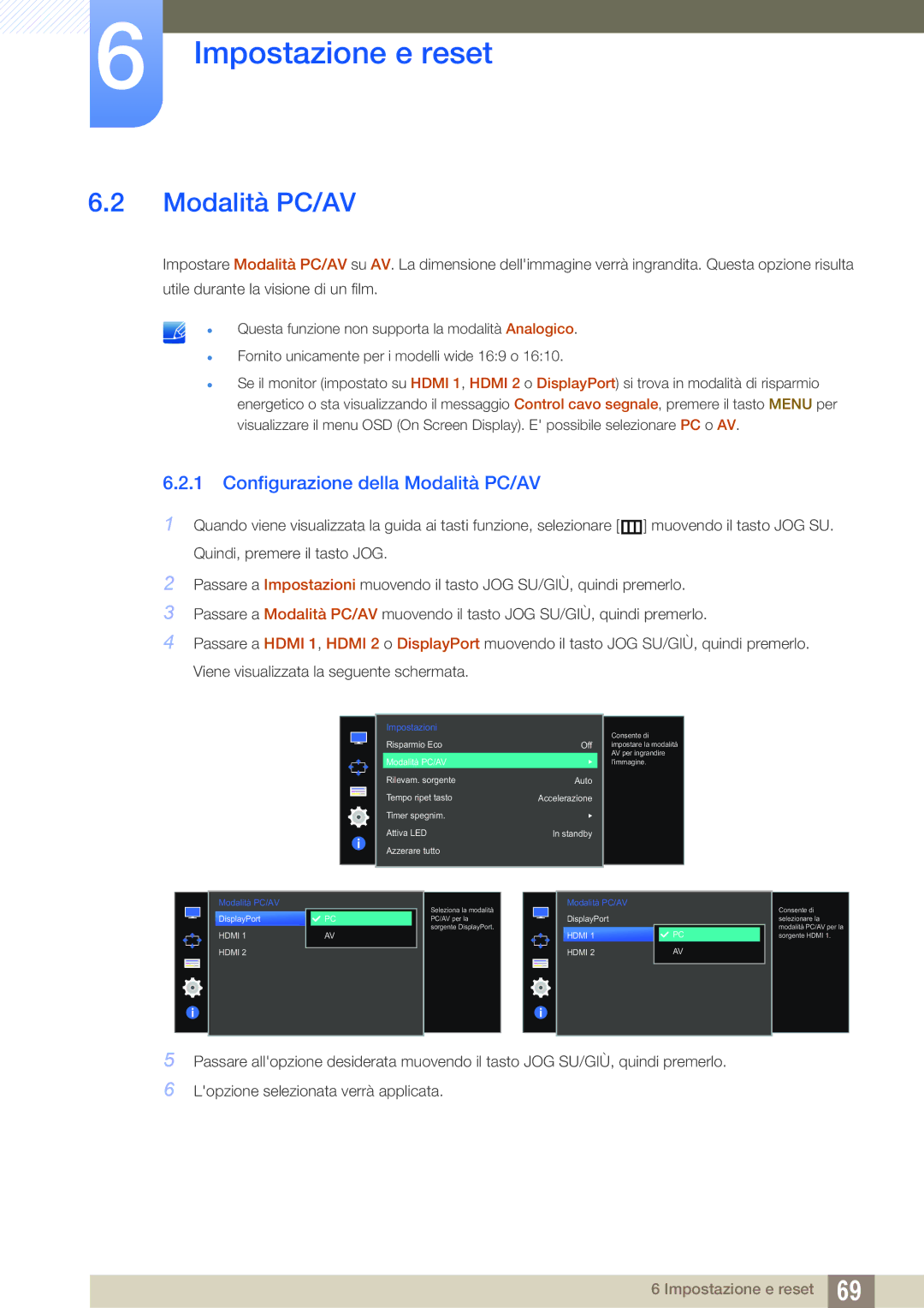 Samsung LU28D590DS/EN manual Configurazione della Modalità PC/AV 