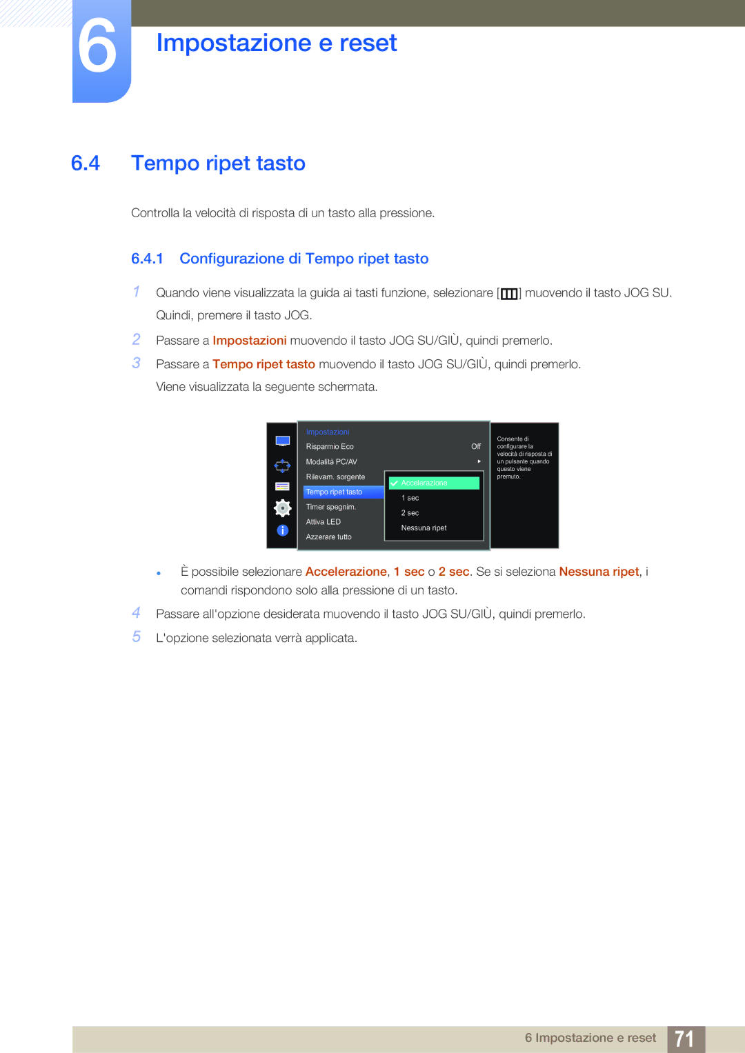 Samsung LU28D590DS/EN manual Configurazione di Tempo ripet tasto 