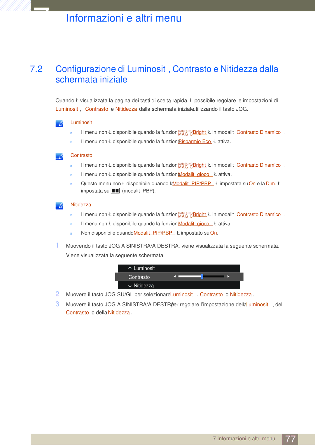 Samsung LU28D590DS/EN manual Luminosità Contrasto Nitidezza 