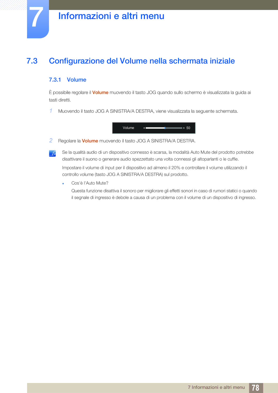 Samsung LU28D590DS/EN manual Configurazione del Volume nella schermata iniziale 