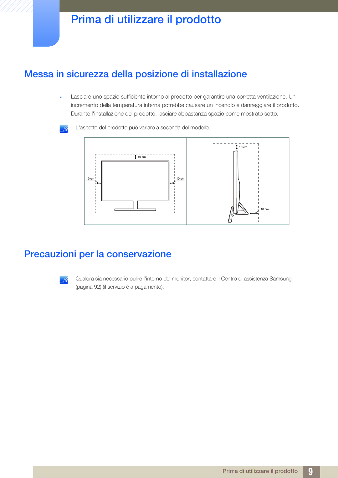 Samsung LU28D590DS/EN manual Messa in sicurezza della posizione di installazione, Precauzioni per la conservazione 