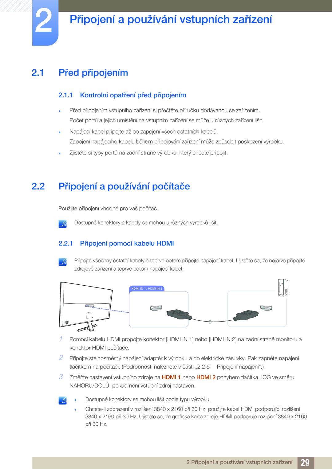 Samsung LU28D590DS/EN manual Připojení a používání vstupních zařízení, Před připojením, Připojení a používání počítače 