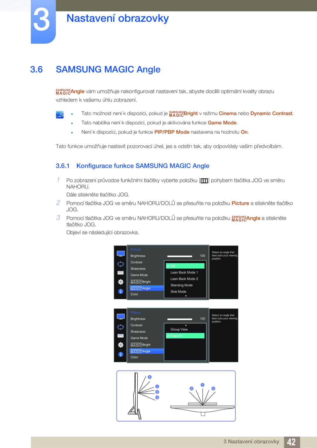 Samsung LU28D590DS/EN manual Konfigurace funkce Samsung Magic Angle 