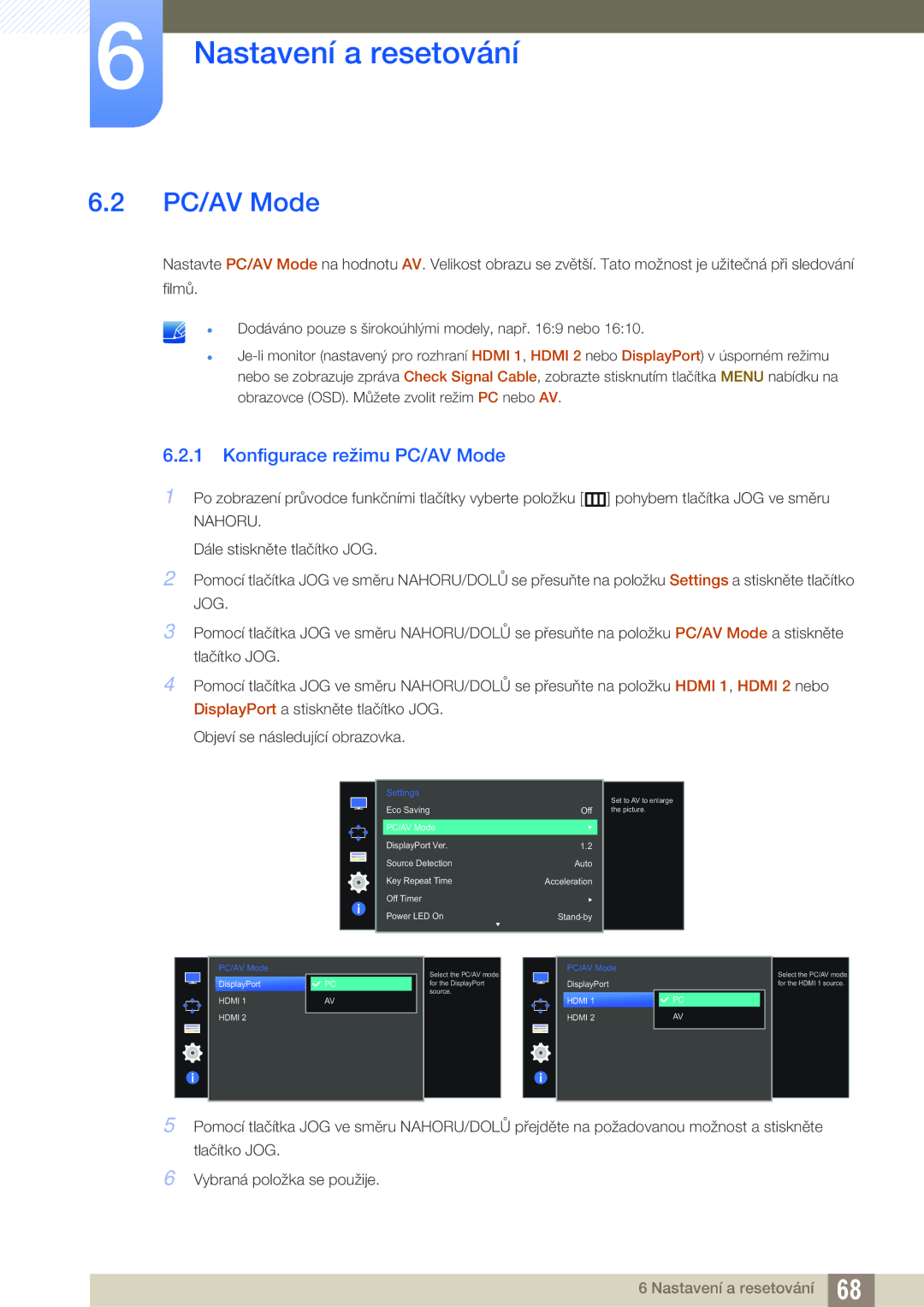 Samsung LU28D590DS/EN manual Konfigurace režimu PC/AV Mode 