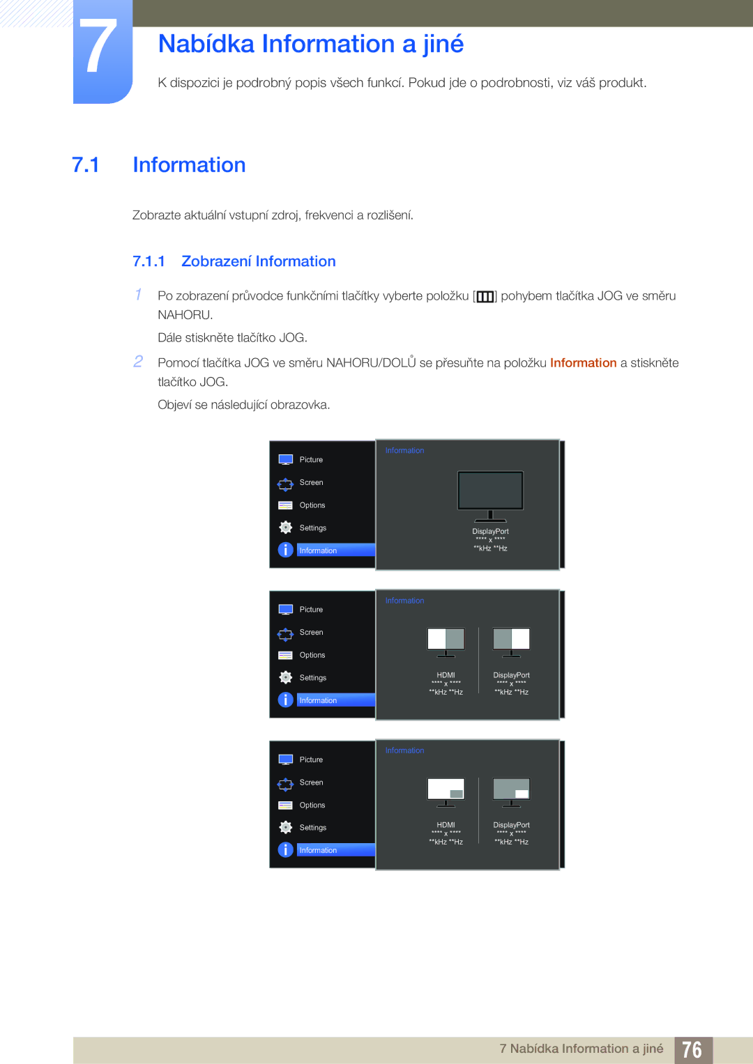 Samsung LU28D590DS/EN manual Nabídka Information a jiné, Zobrazení Information 