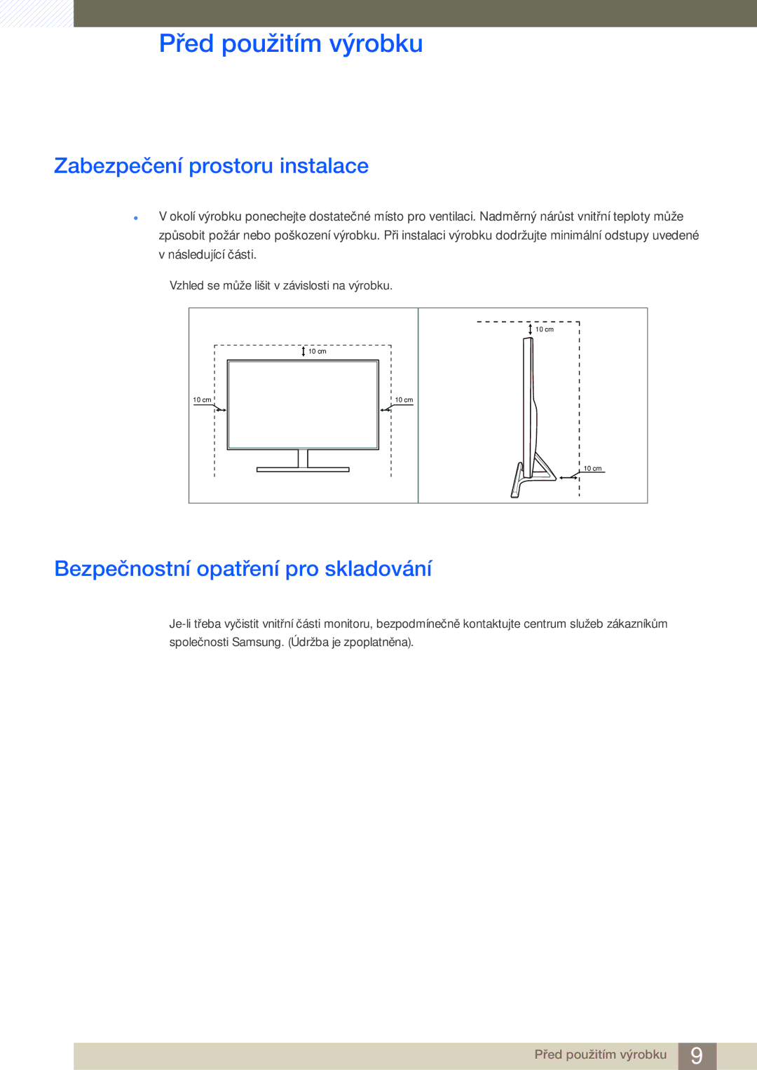 Samsung LU28D590DS/EN manual Zabezpečení prostoru instalace, Bezpečnostní opatření pro skladování 