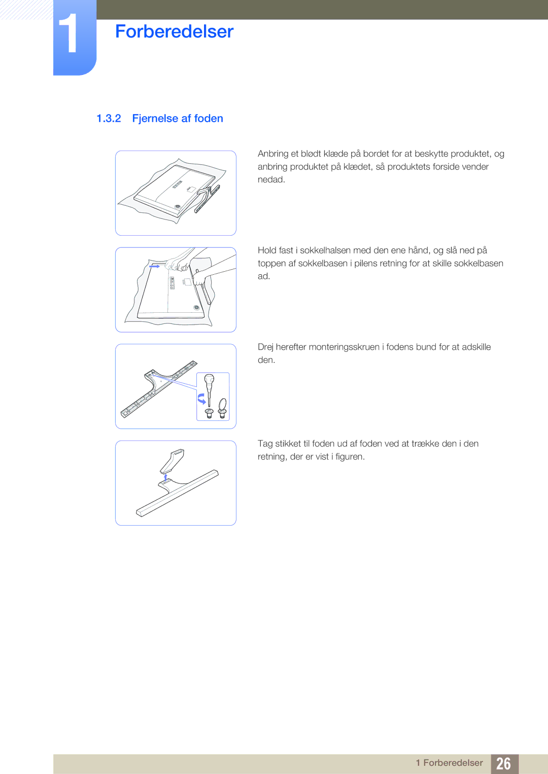 Samsung LU28D590DS/EN manual Fjernelse af foden 